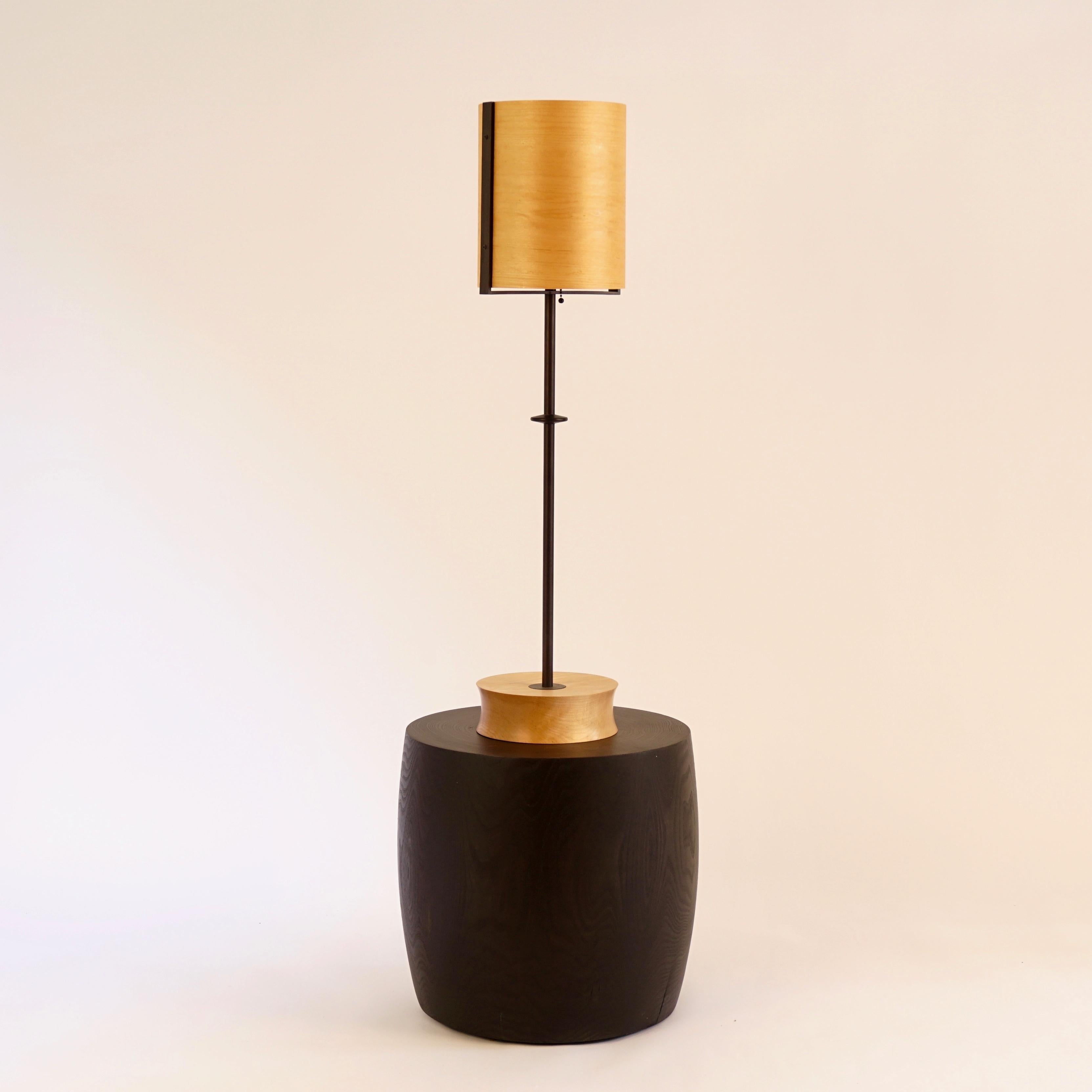 Maple Wood Veneer Table Lamp #6 with Blackened Bronze Frame For Sale 4