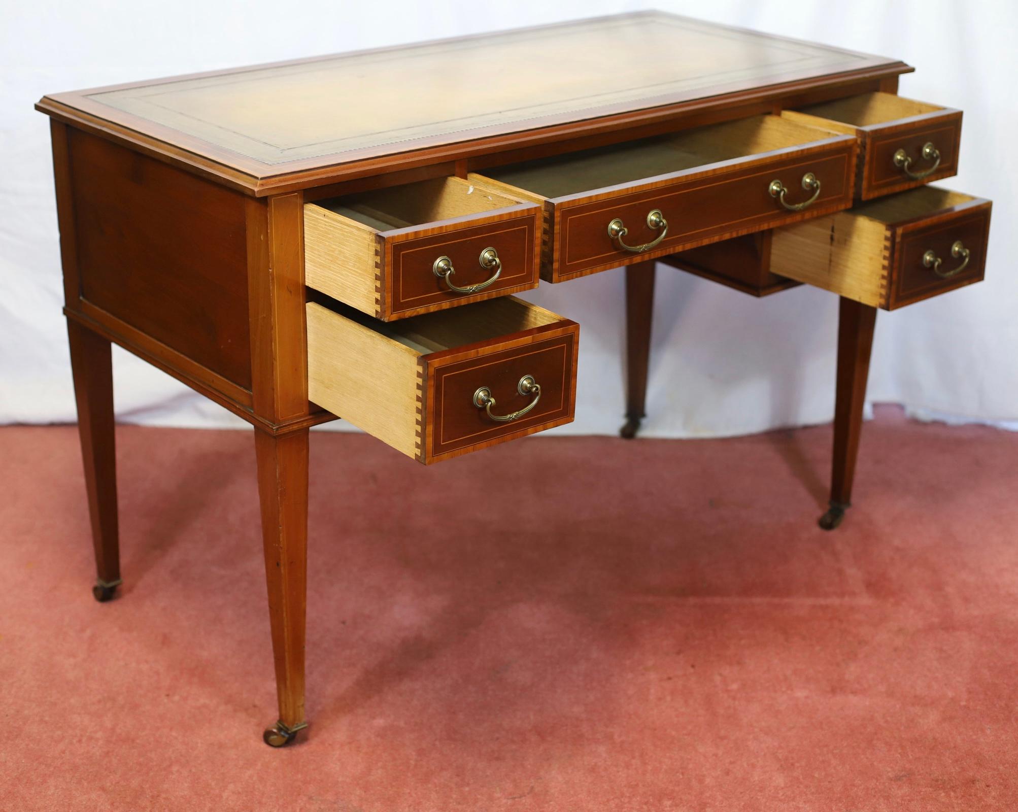 Brass Maple&Co Lovely Edwardian Satinwood Crossbanded  Walnut  Desk For Sale