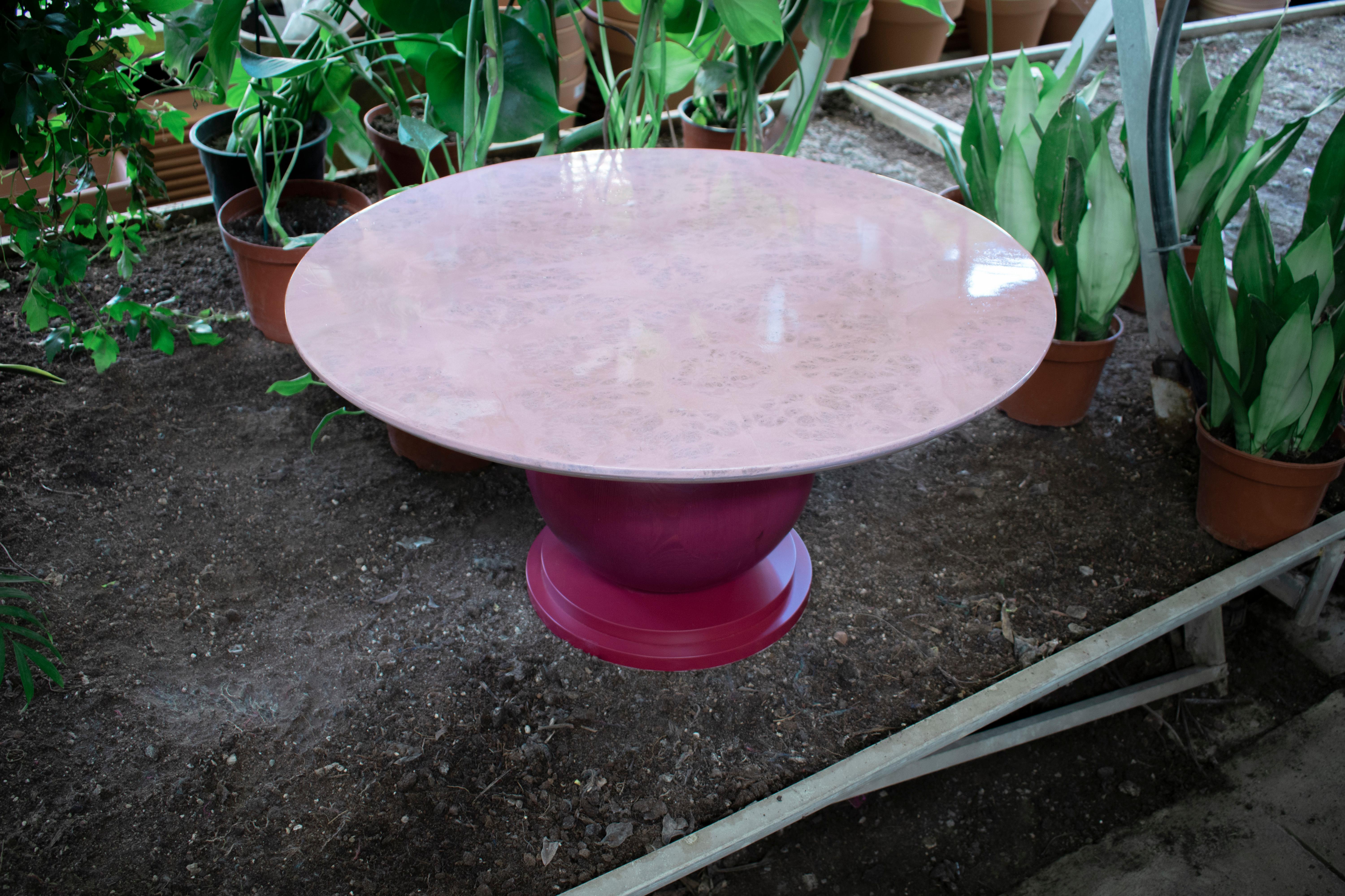 SPHERE Mappa Burl Veneer Solid Wood Pink Coffee Table For Sale 5