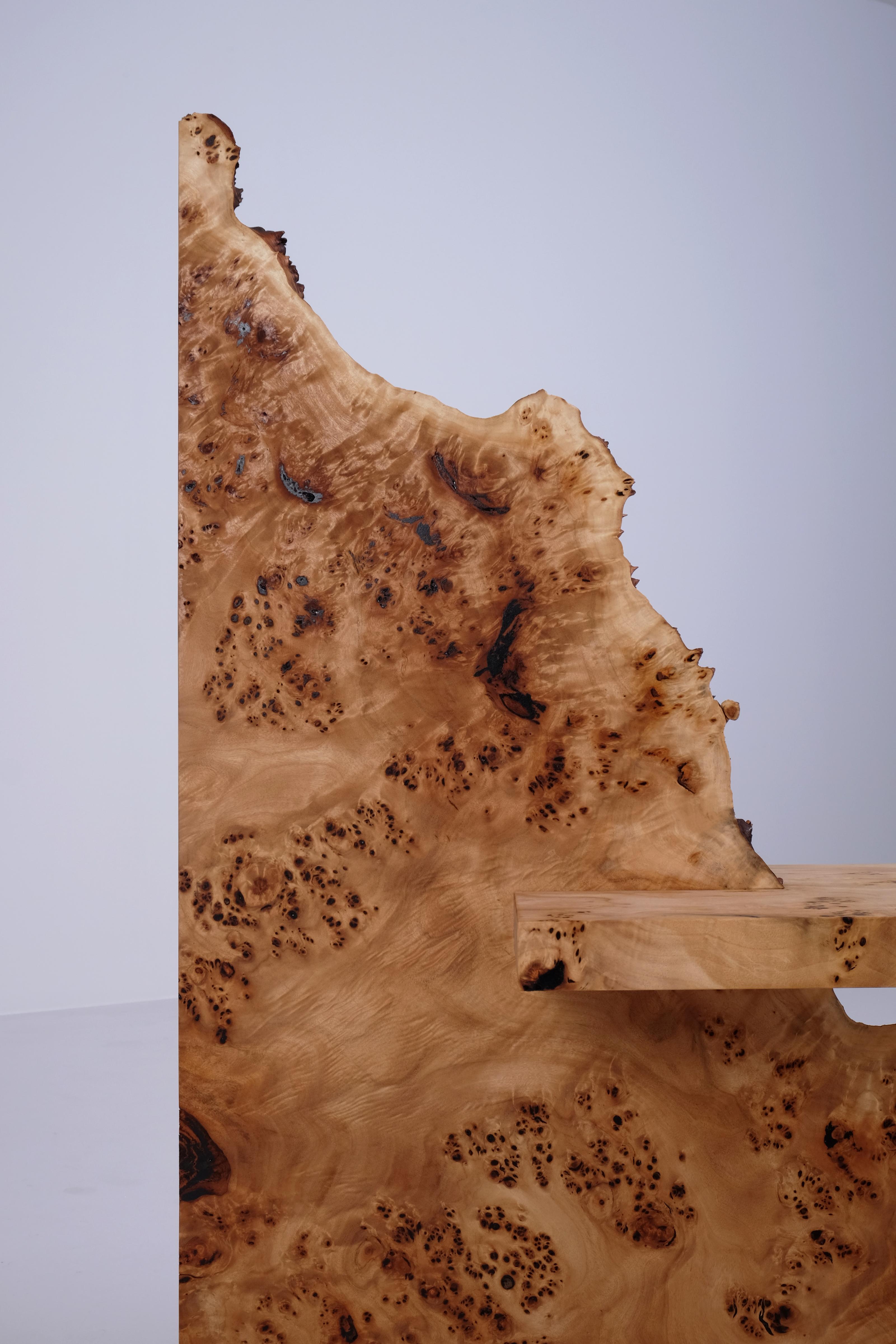 A Uniqe stool in Mappa Burl. Handmade by Swedish Master Cabinet Maker Axel Wannberg. 

Mappa Burl is a beautiful wood with unique character. This stool is made from solid Mappa Burl. The design was an intuitive process with an ambition to show the