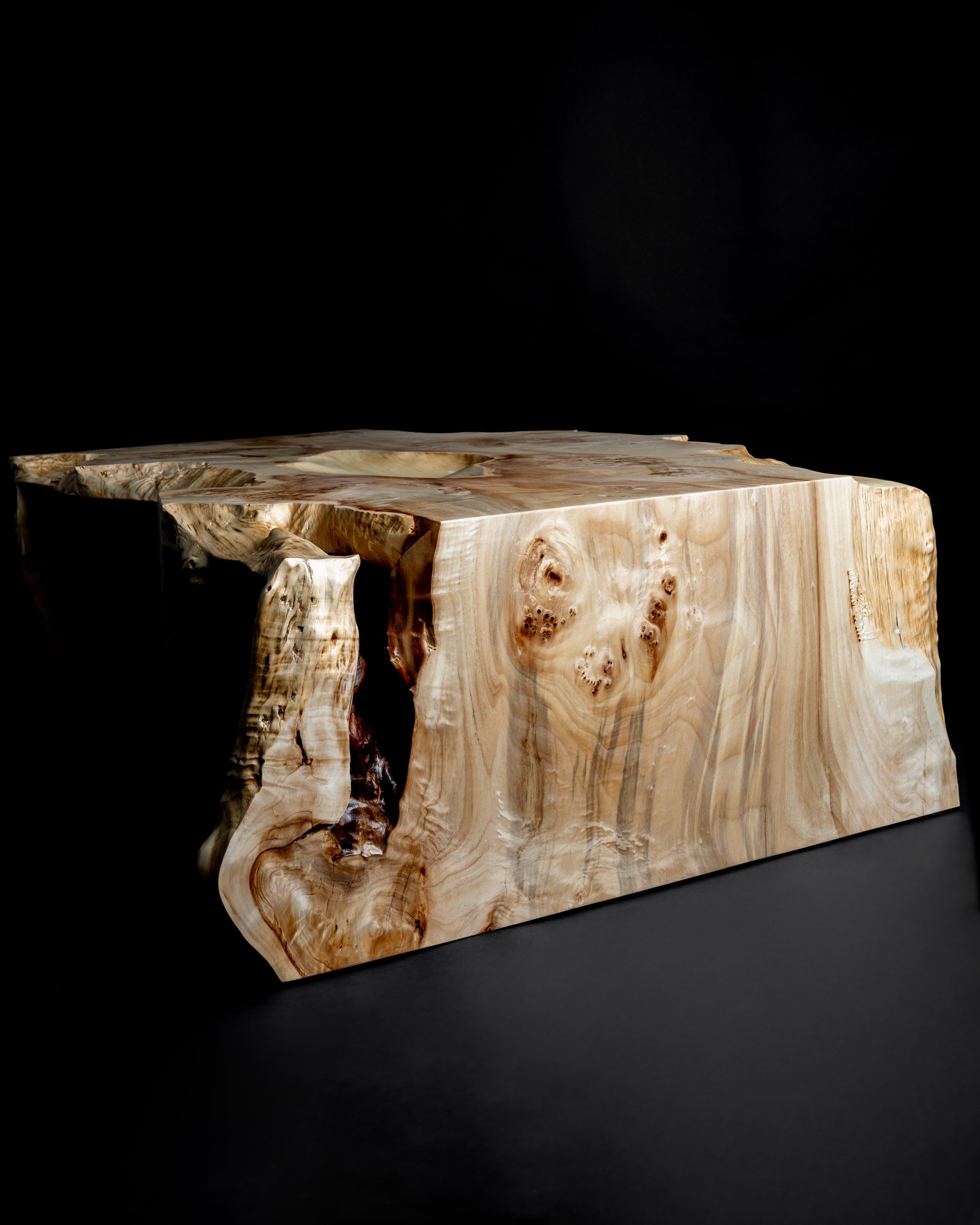 Mappa Burl Waterfall Edge Coffee Table, in Stock In New Condition In Calgary, CA