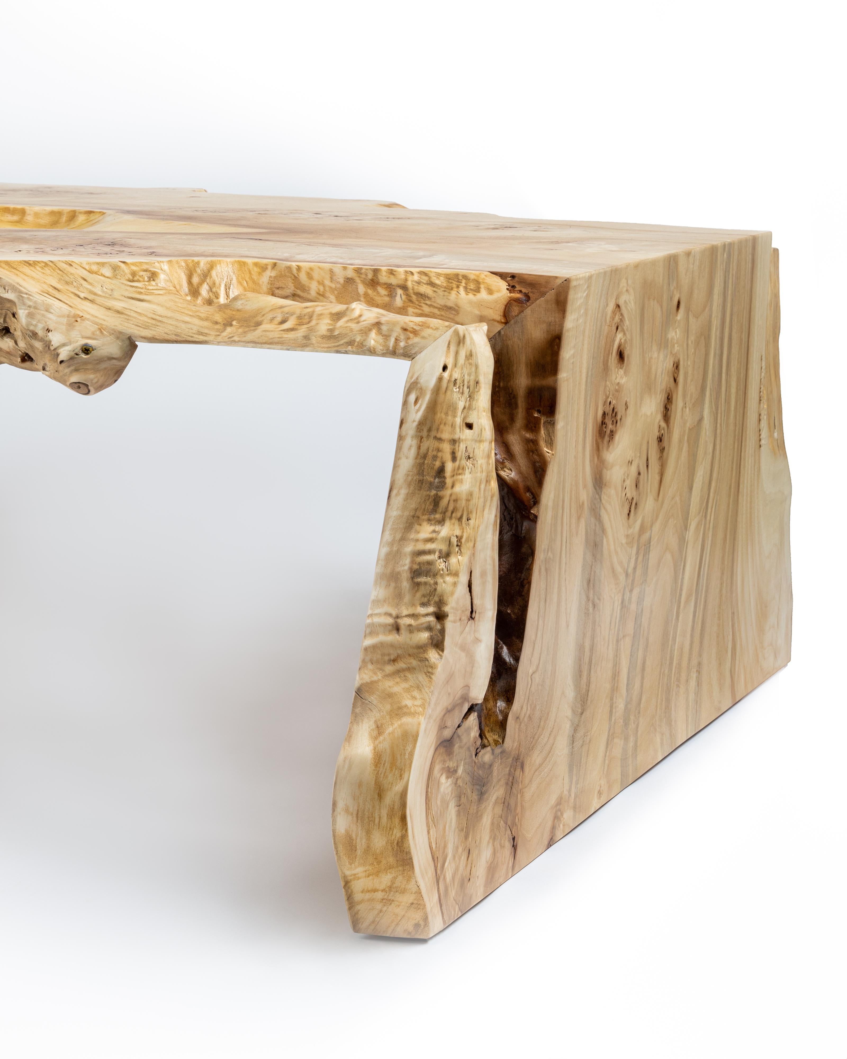 Contemporary Mappa Burl Waterfall Edge Coffee Table, in Stock