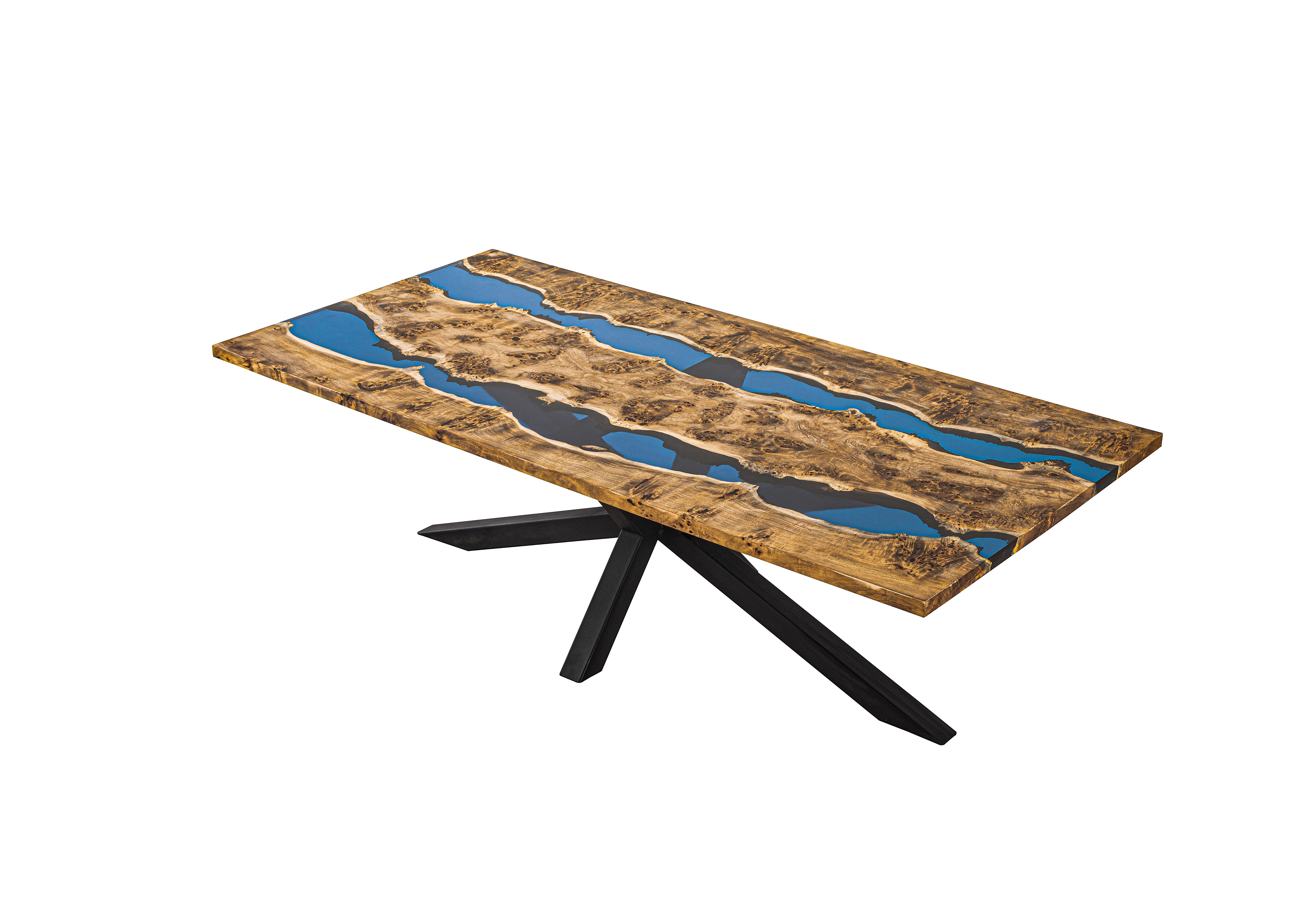 Mappa Burl Epoxy Dining Table

This table is made of an unbelievable piece of mappa burl slabs! It is a combination of sea blue epoxy color and natural mappa burl wood. 

Custom sizes, colours and finishes are available!