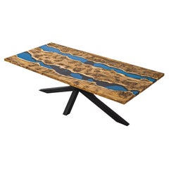 Mappa Burl Wood Blue Epoxy Resin Dining Table
