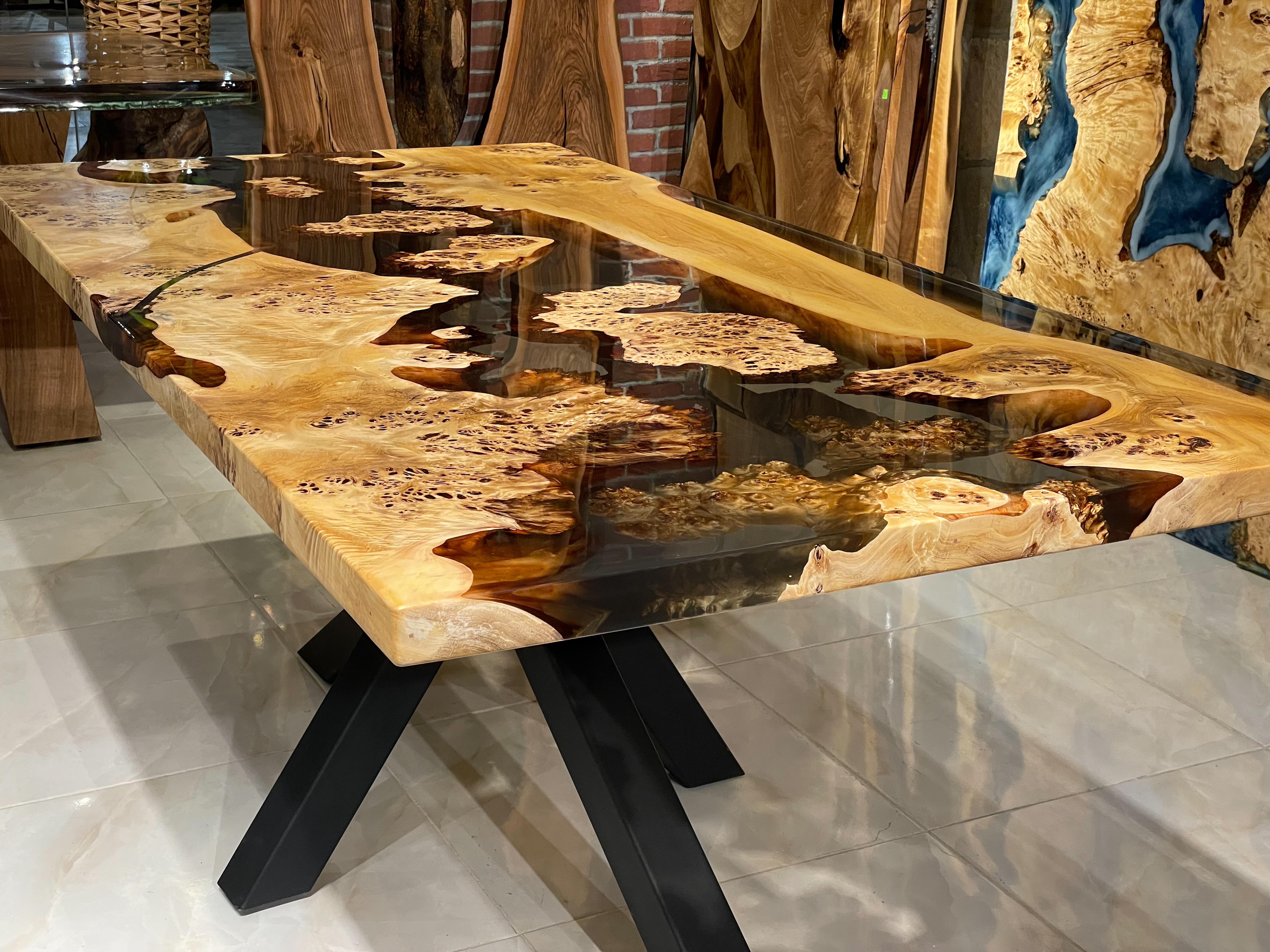 Tavolo Mappa Burl Wood - Mobili su misura - Tavolo da pranzo per cucina - Tavolo in resina in vendita 3