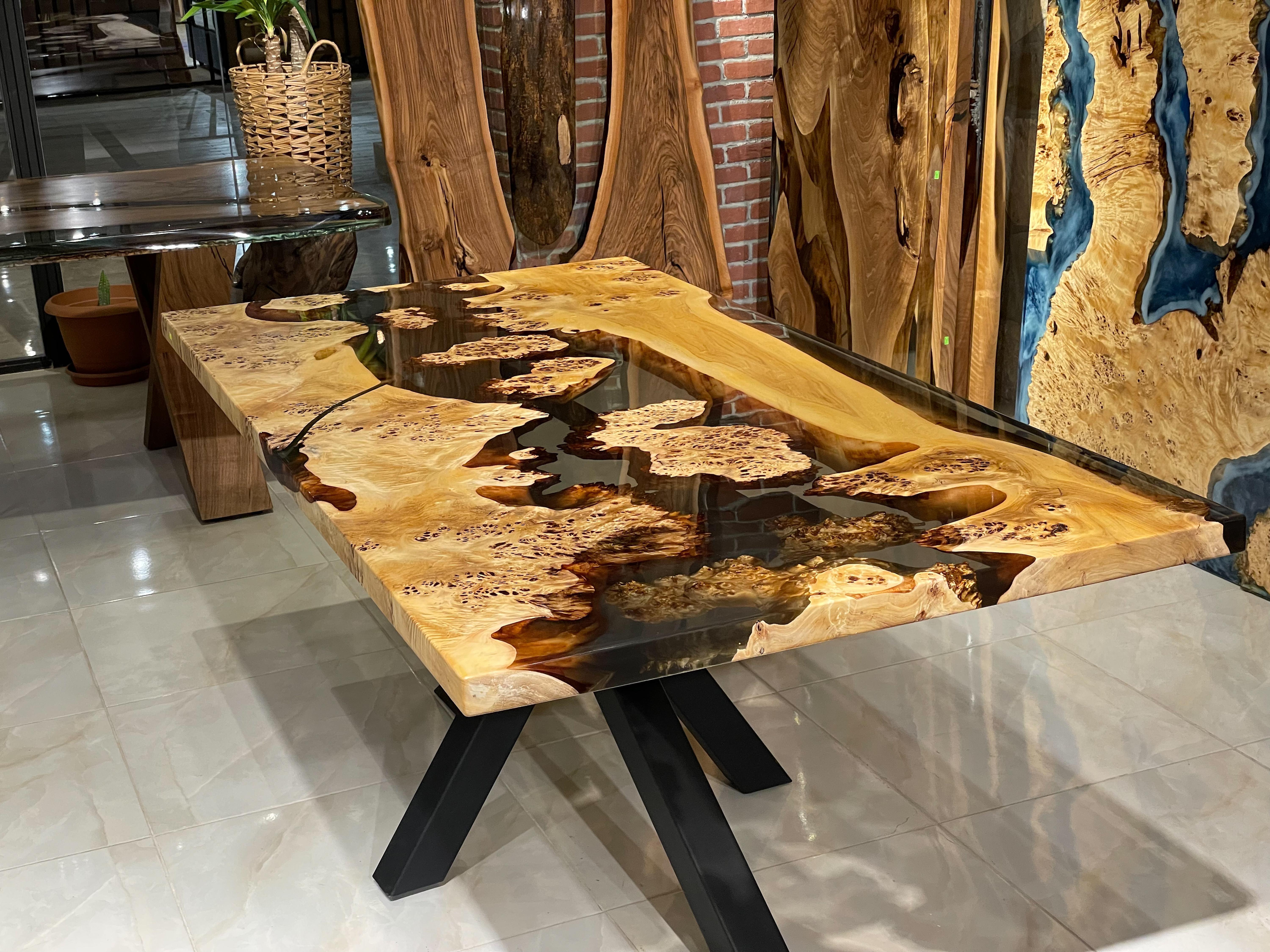 Tavolo Mappa Burl Wood - Mobili su misura - Tavolo da pranzo per cucina - Tavolo in resina in vendita 4