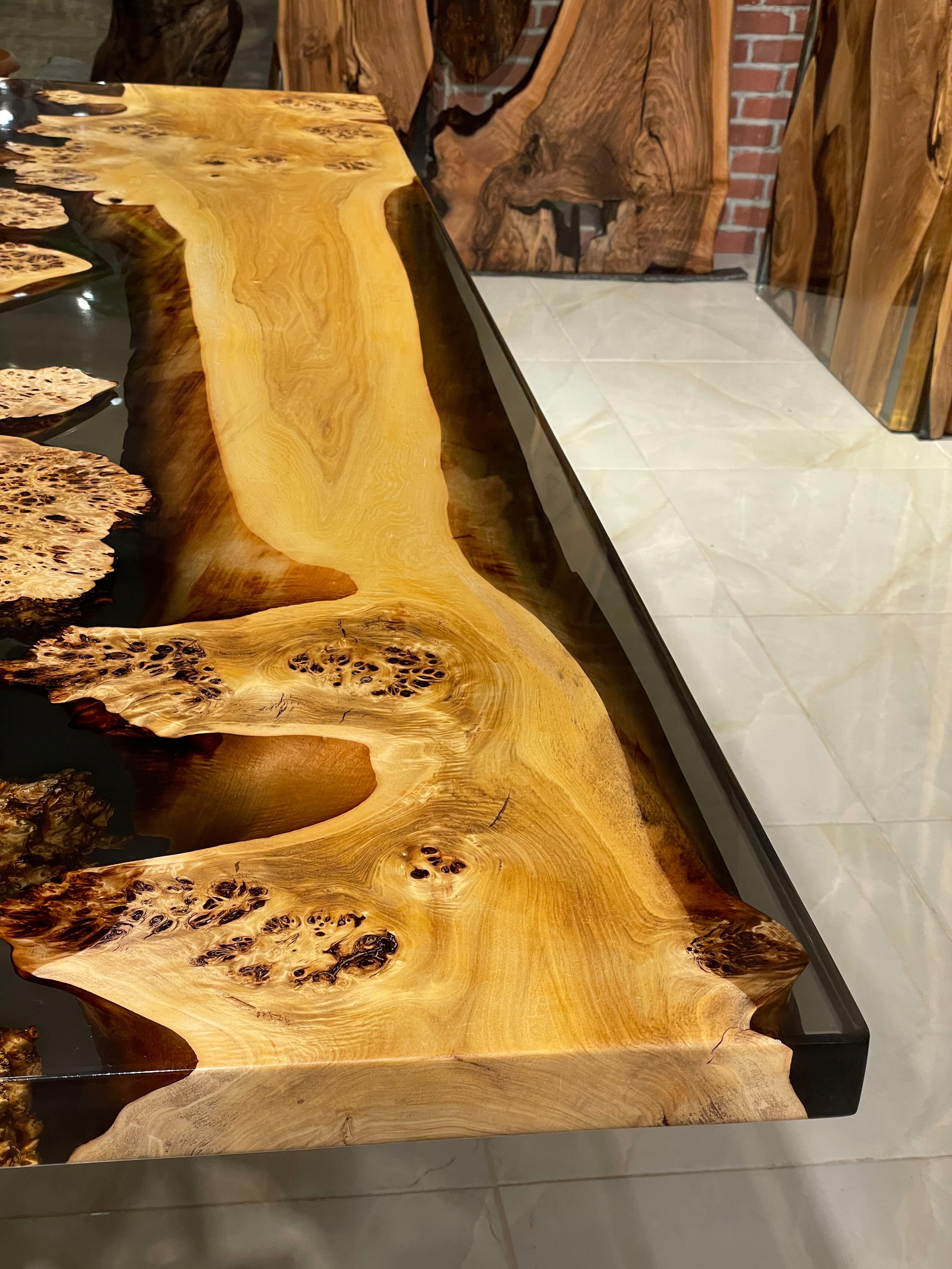 Tavolo Mappa Burl Wood - Mobili su misura - Tavolo da pranzo per cucina - Tavolo in resina in vendita 6