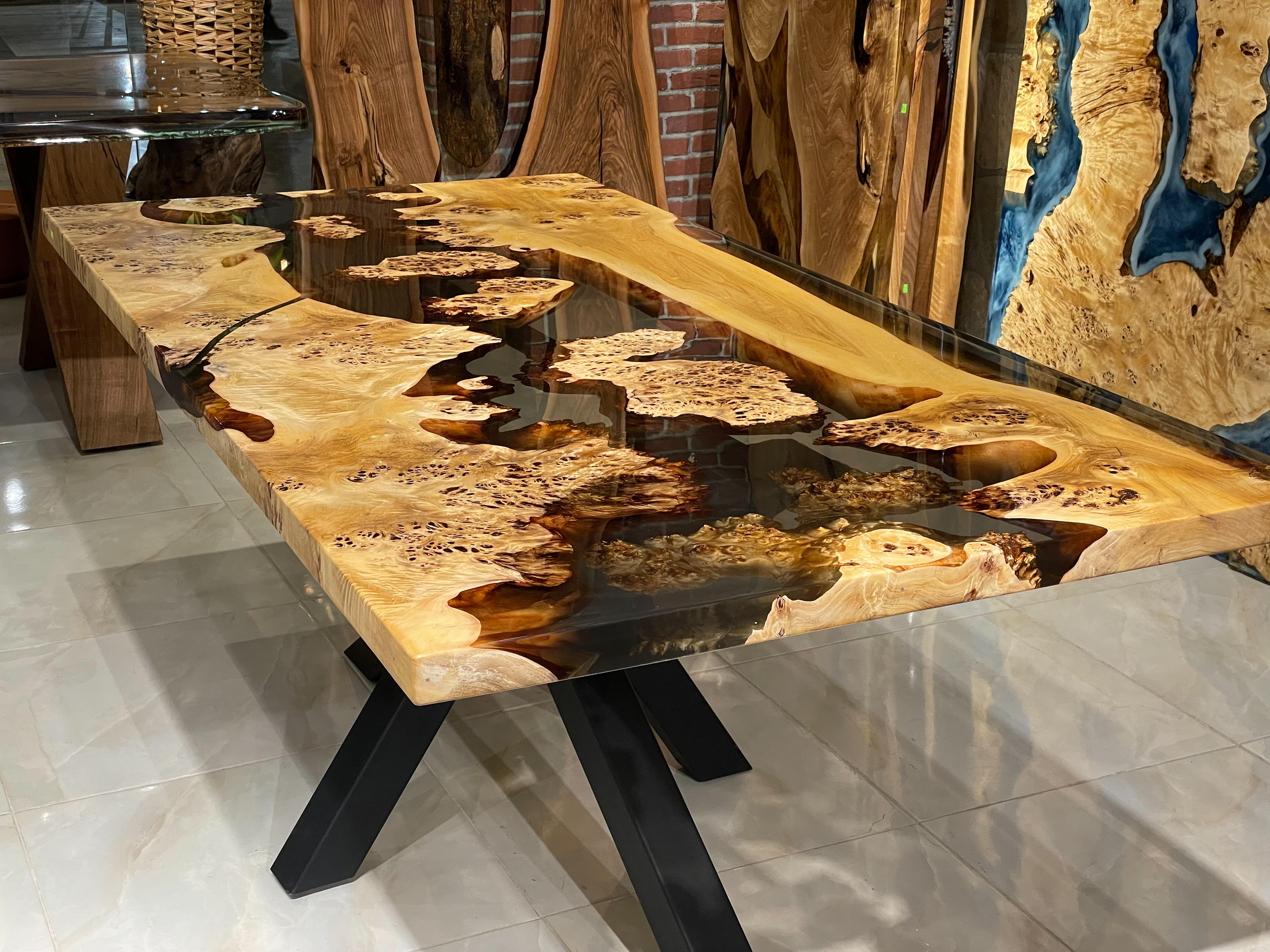 Resina epossidica Tavolo Mappa Burl Wood - Mobili su misura - Tavolo da pranzo per cucina - Tavolo in resina in vendita