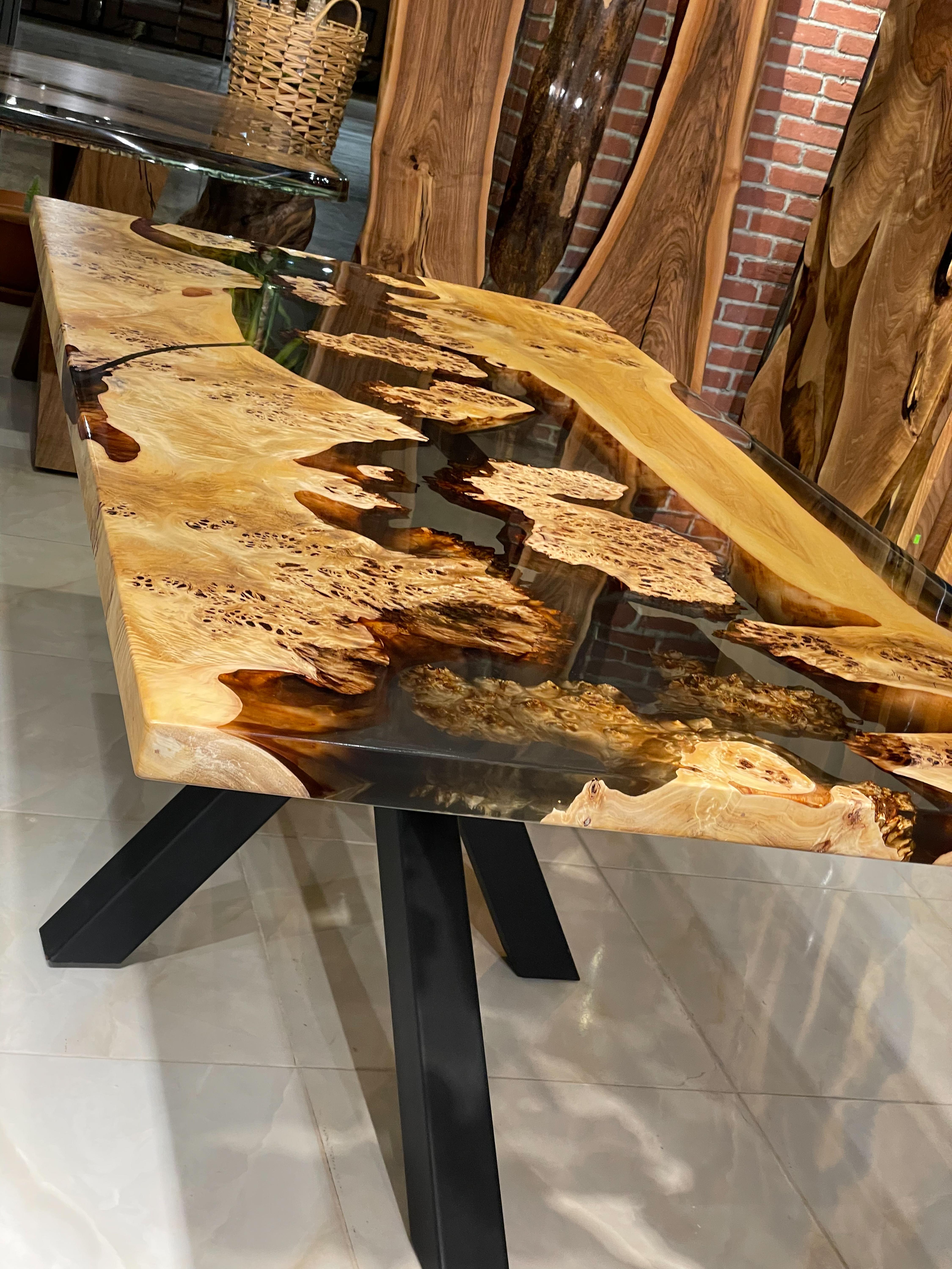 Tavolo Mappa Burl Wood - Mobili su misura - Tavolo da pranzo per cucina - Tavolo in resina in vendita 2
