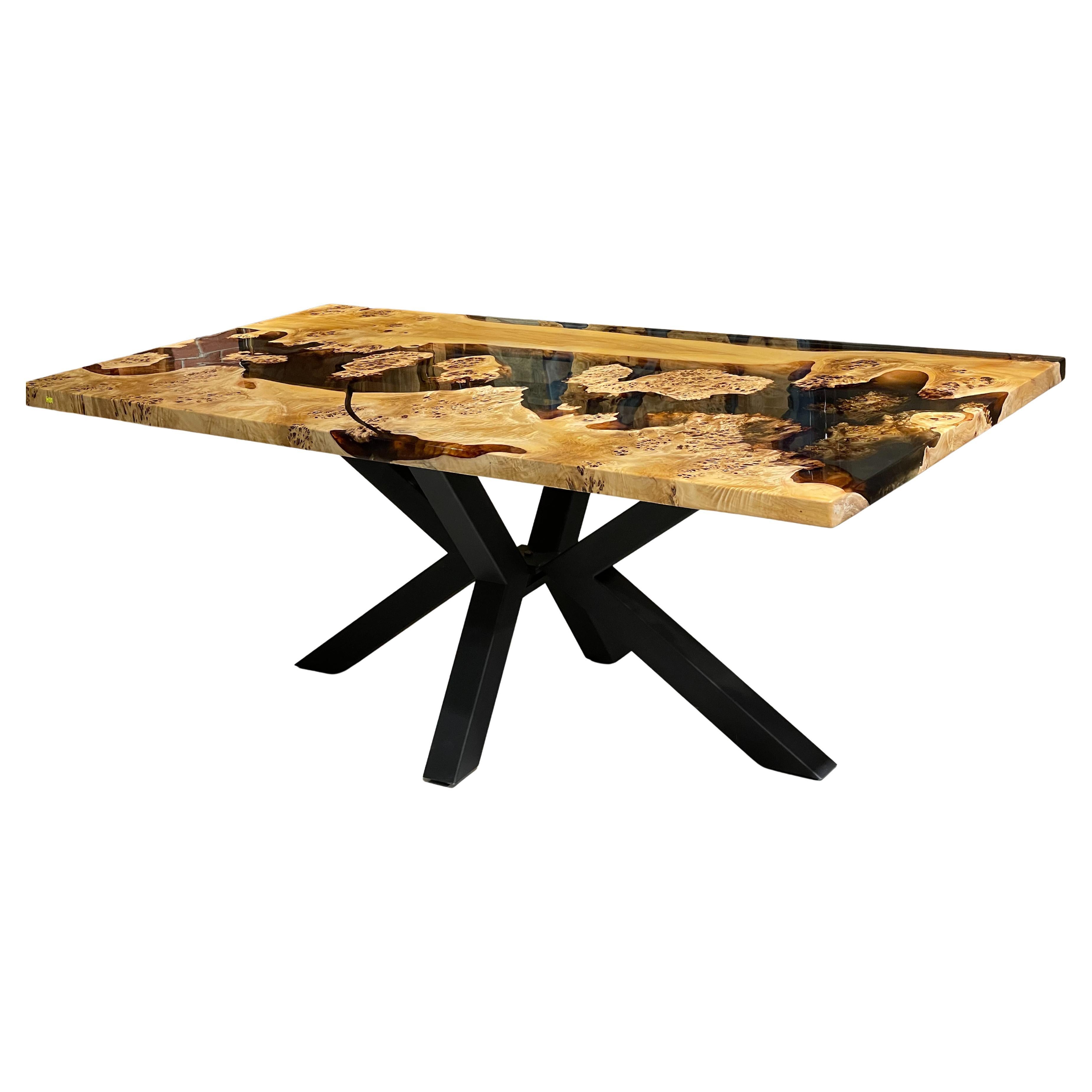 Arts and Crafts Tavolo Mappa Burl Wood - Mobili su misura - Tavolo da pranzo per cucina - Tavolo in resina in vendita