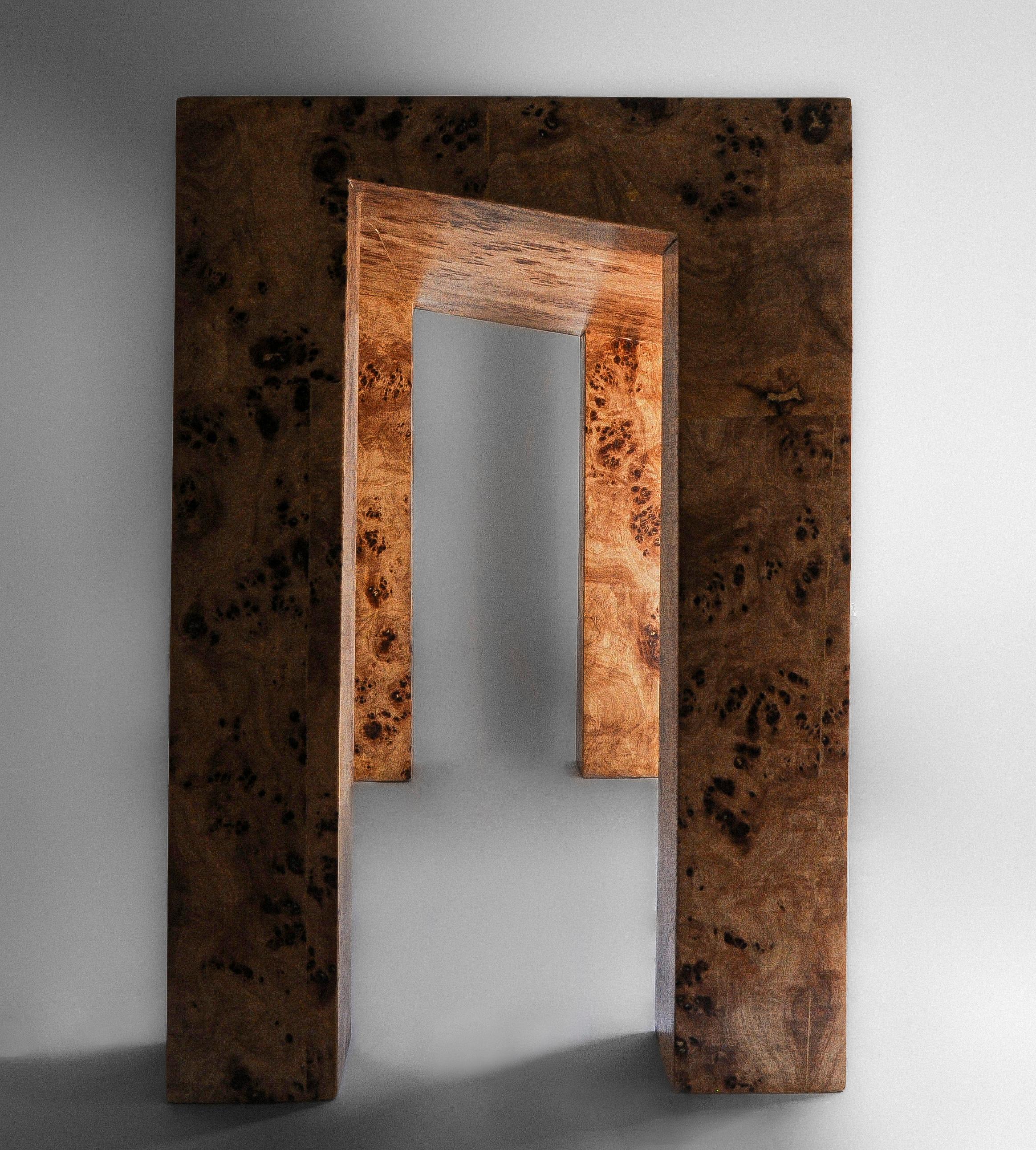 Joinery Mappa Burl Wood Venner Sculptural Console Table For Sale