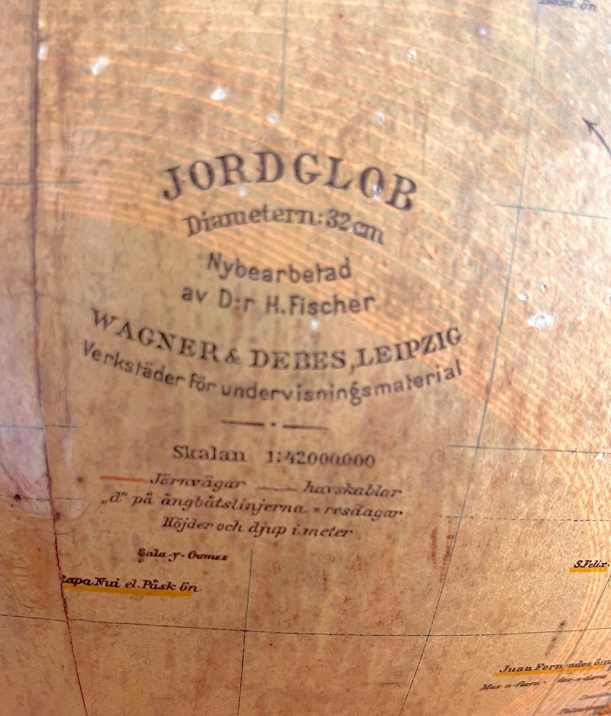 Carte du monde par le Dr. H. Fischer pour Wagner & Debes, Leipzig, 1933 Bon état - En vente à Roma, IT