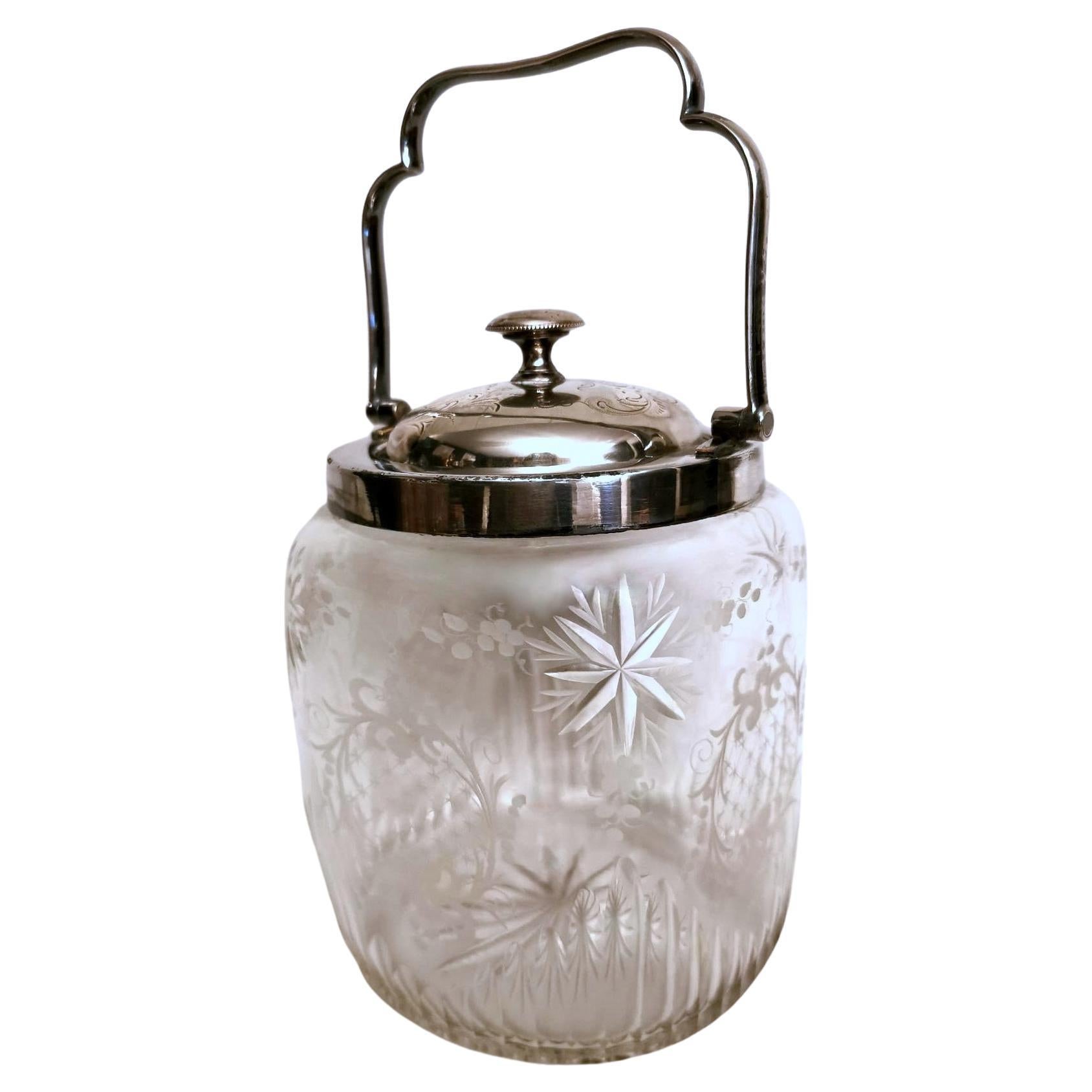 Mappin & Brothers Crystal and Silver Plated Ice Bucket with Lid For Sale