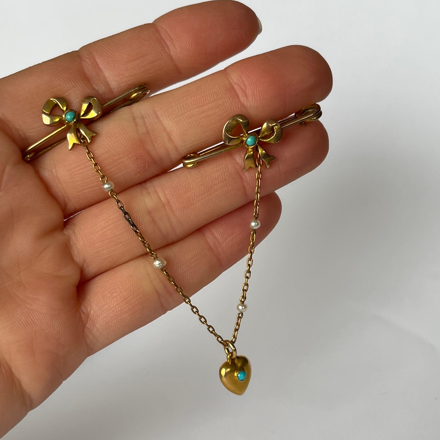 Victorien Mappin Brothers Broche victorienne en or 9 carats avec turquoise et perles en vente