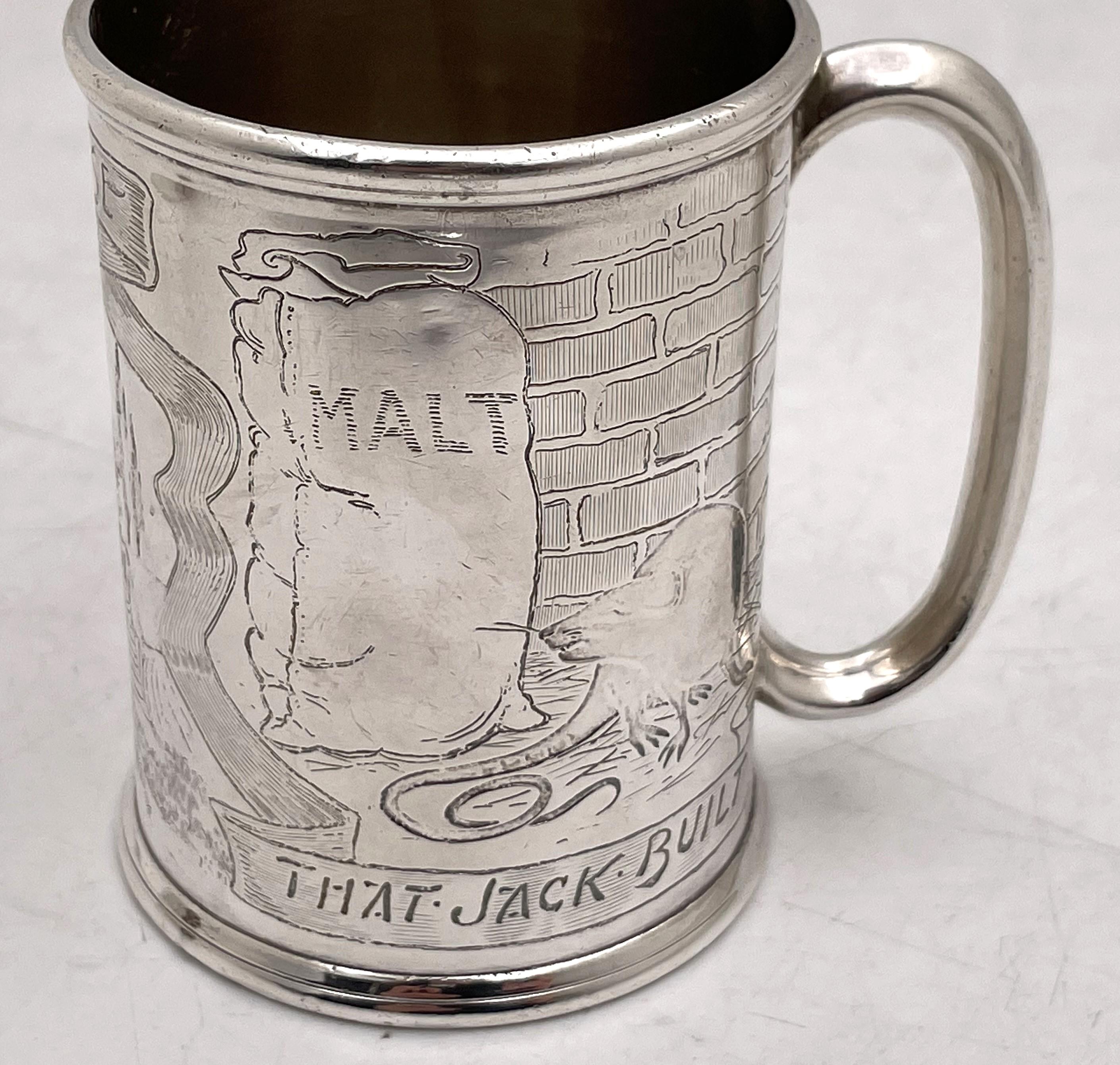 Victorian Mappin English Sterling Silver 1898 Child's / Christening Mug with House & Mouse For Sale
