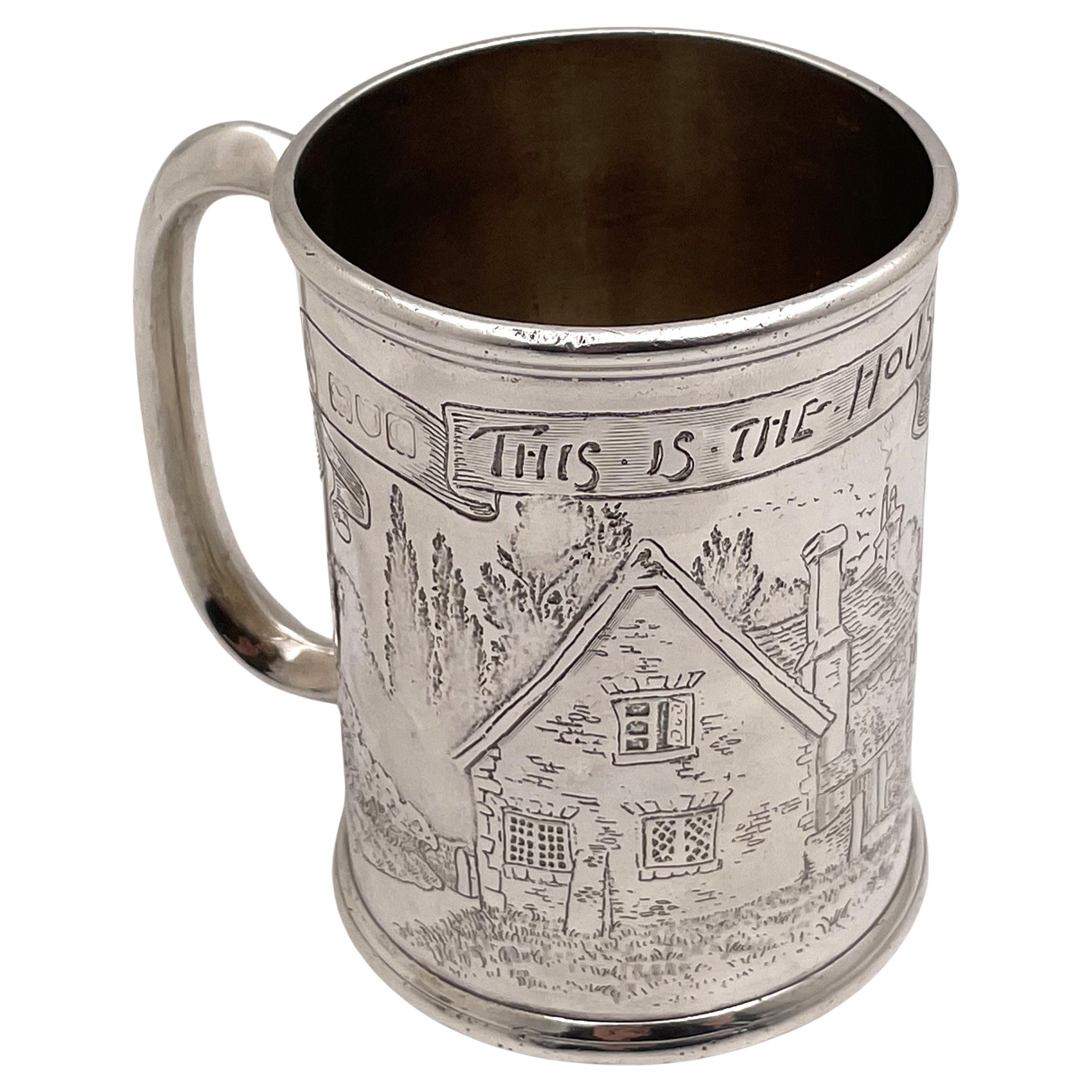 Mappin English Sterling Silver 1898 Child's / Christening Mug with House & Mouse For Sale