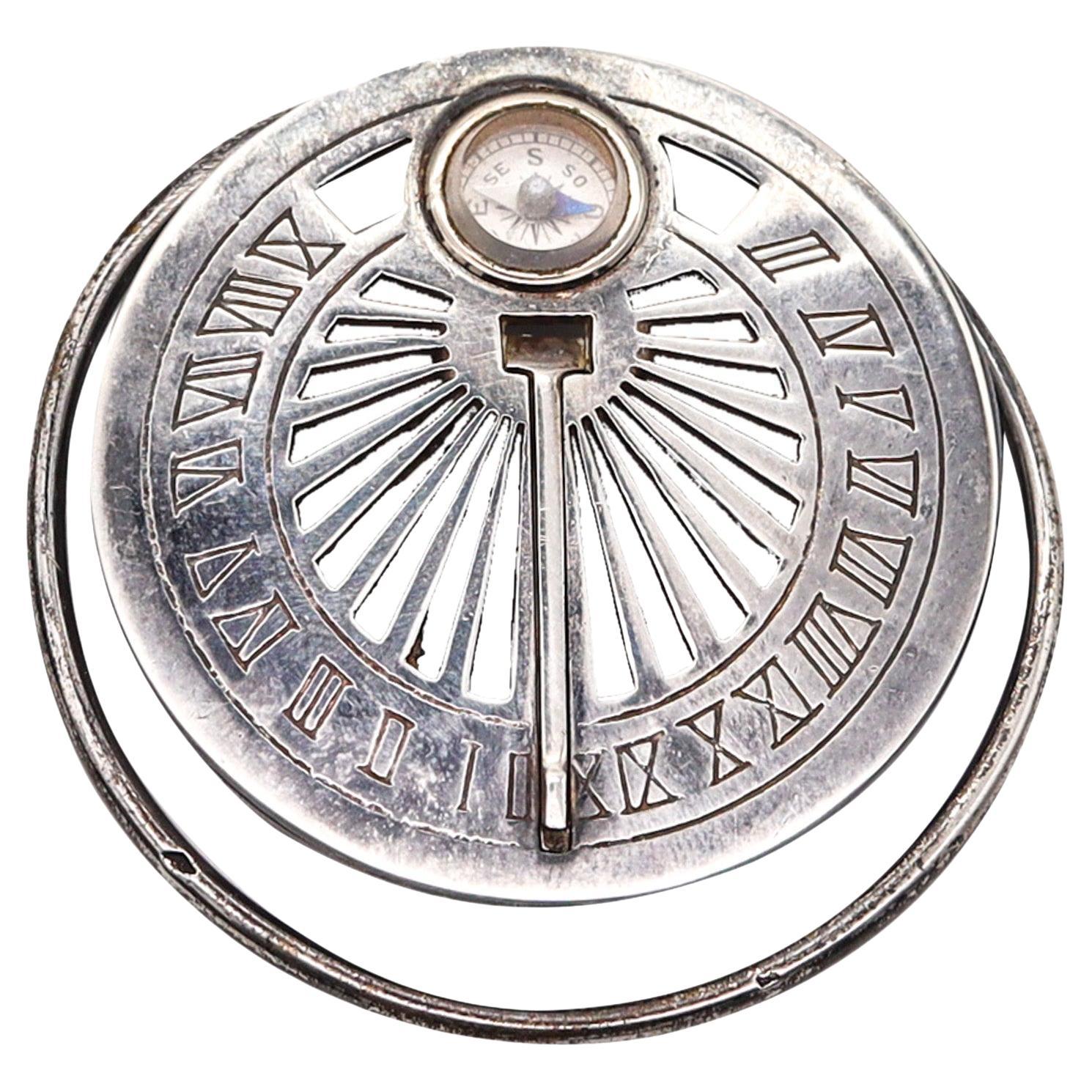 Mappin Paris 1950 Retro Multiuse Money Clip Sun Clock And Compass In Silver For Sale