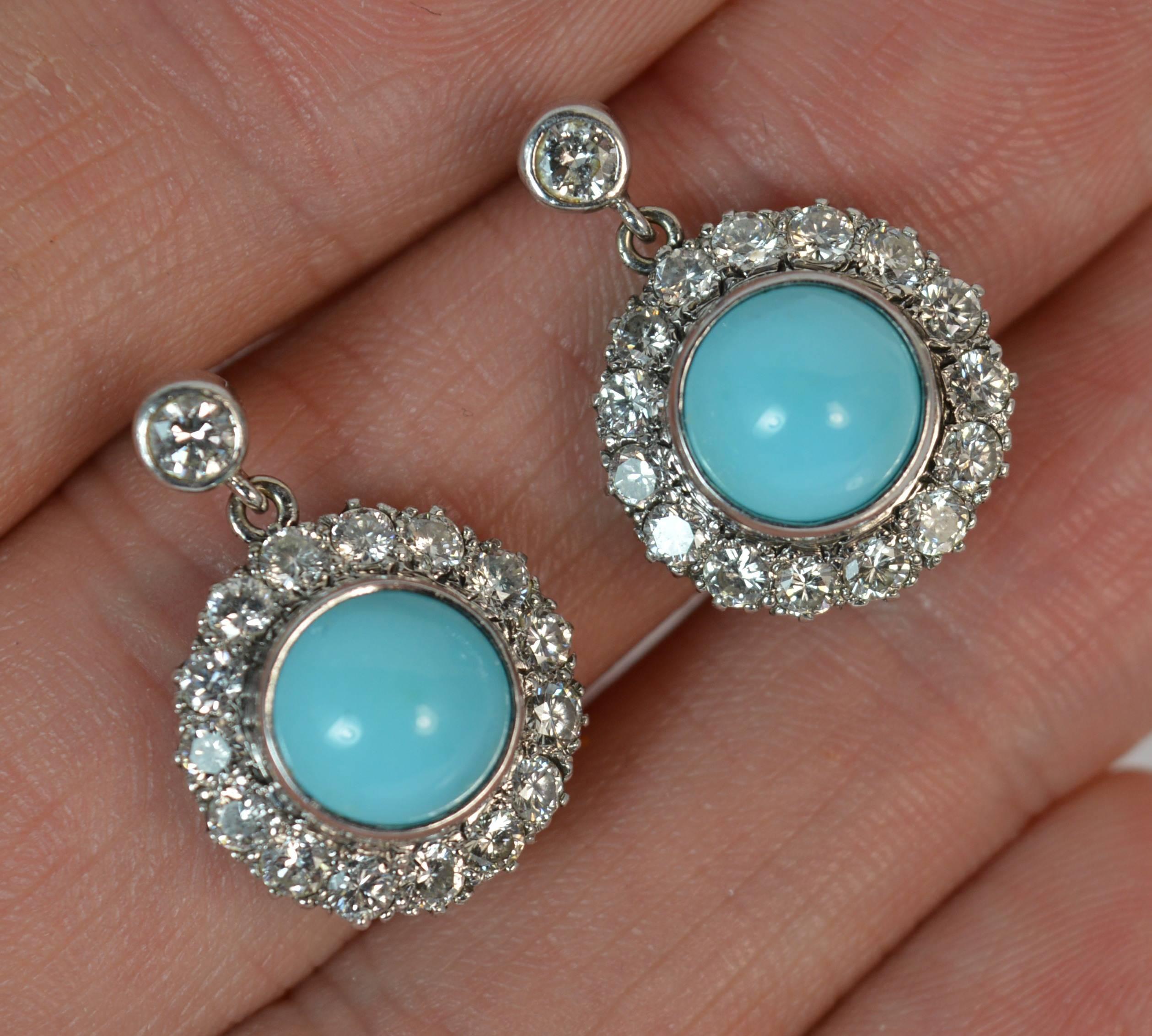 Mappin & Webb 18 Carat Gold Turquoise VS 1.60 Carat Diamond Earrings in Box 4