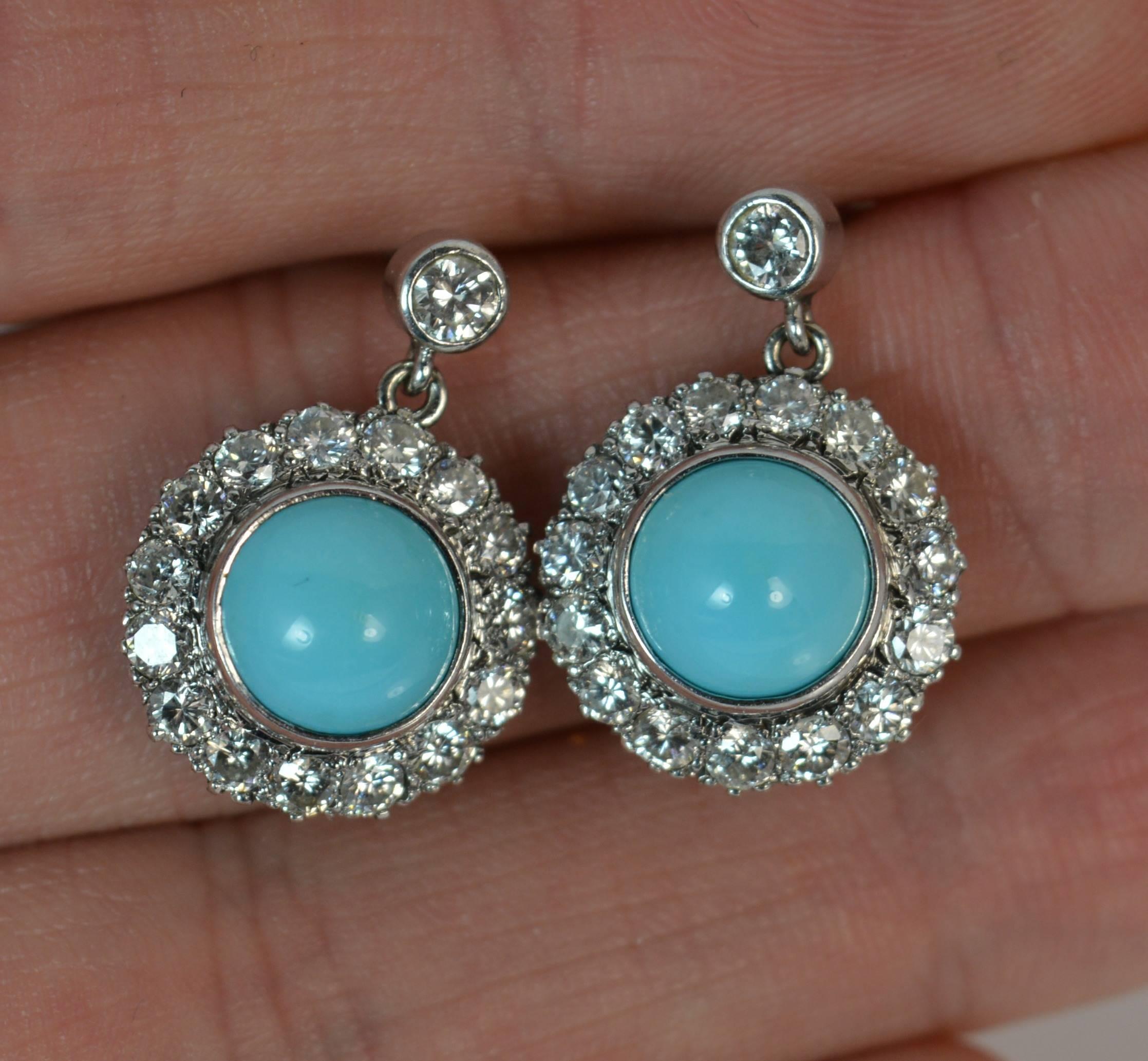 Mappin & Webb 18 Carat Gold Turquoise VS 1.60 Carat Diamond Earrings in Box 6
