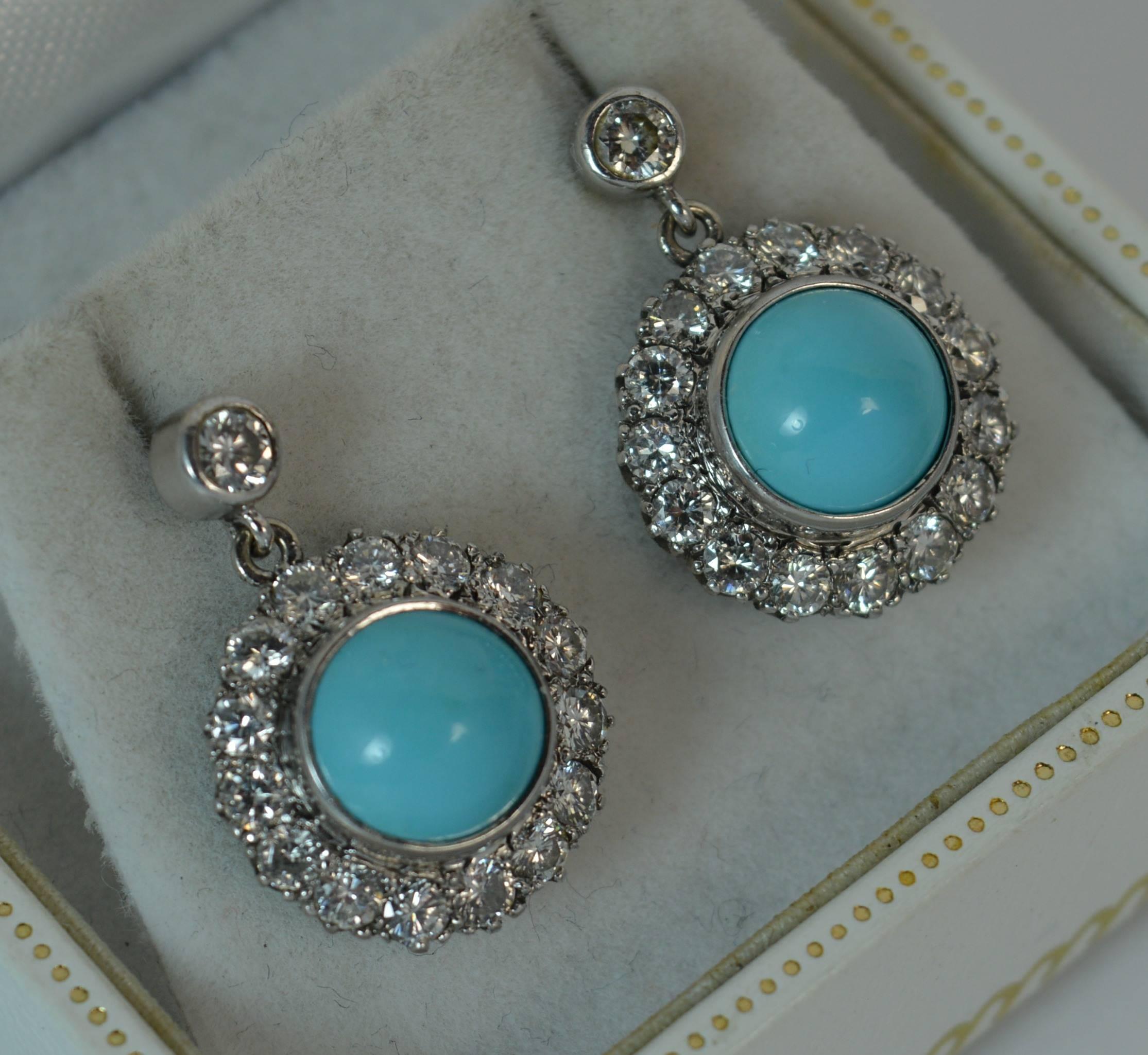 Mappin & Webb 18 Carat Gold Turquoise VS 1.60 Carat Diamond Earrings in Box 8
