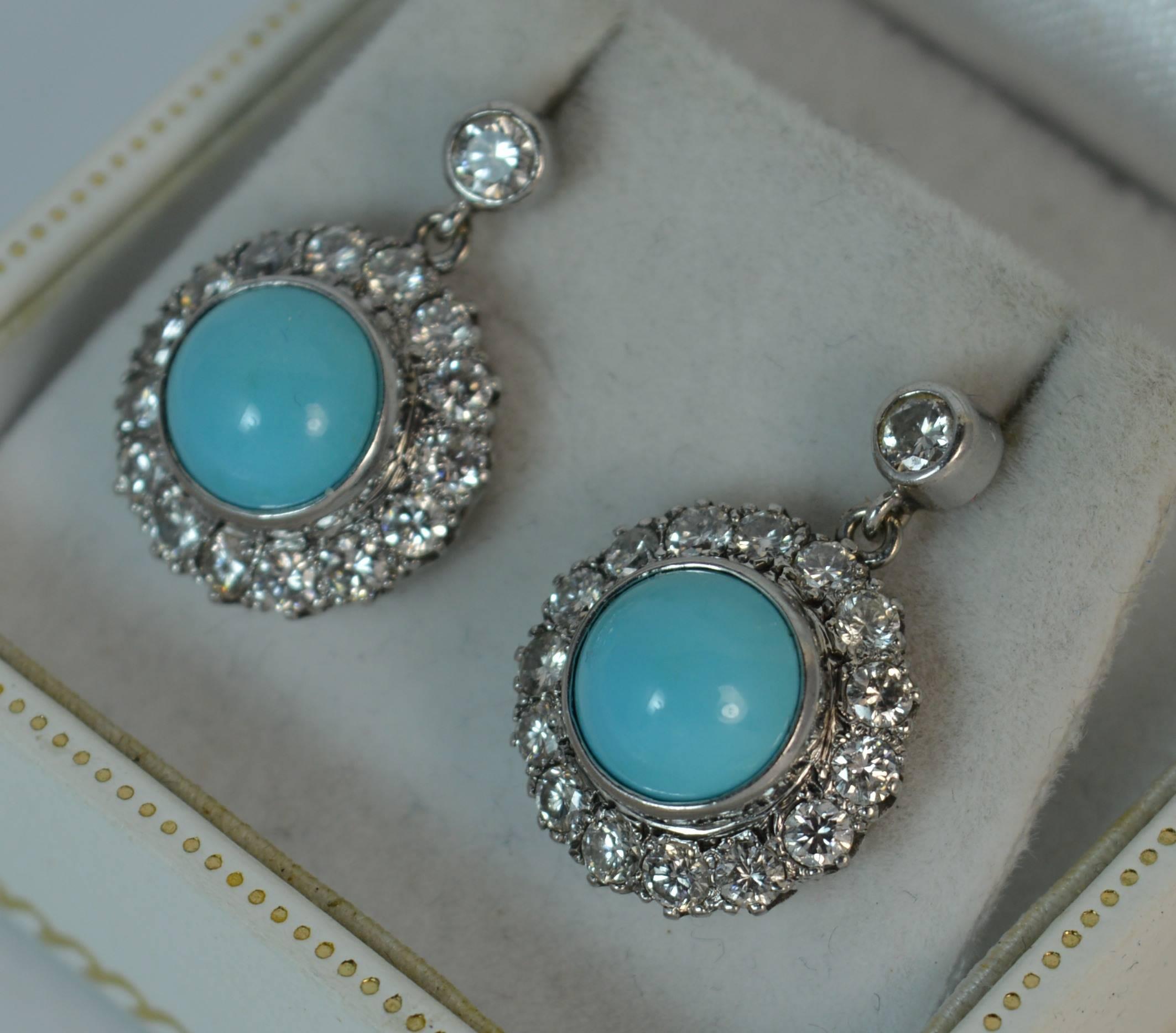 Mappin & Webb 18 Carat Gold Turquoise VS 1.60 Carat Diamond Earrings in Box 9