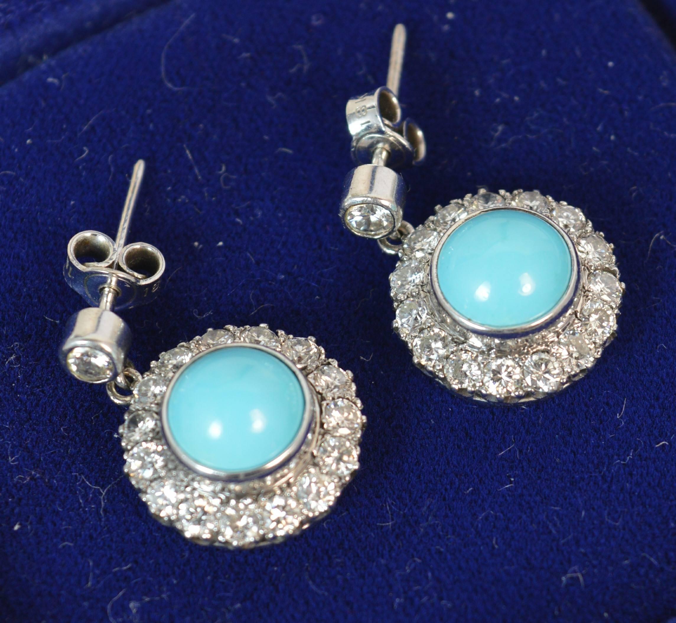 Women's Mappin & Webb 18 Carat Gold Turquoise VS 1.60 Carat Diamond Earrings in Box