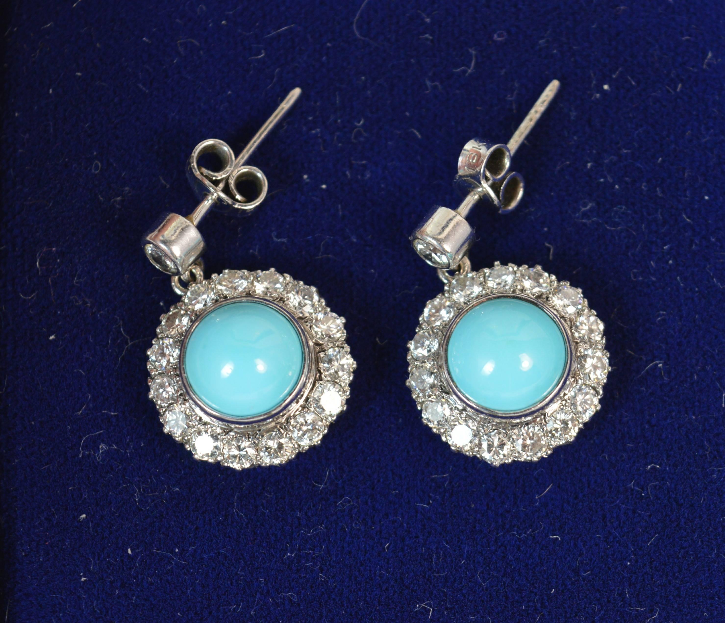 Mappin & Webb 18 Carat Gold Turquoise VS 1.60 Carat Diamond Earrings in Box 1