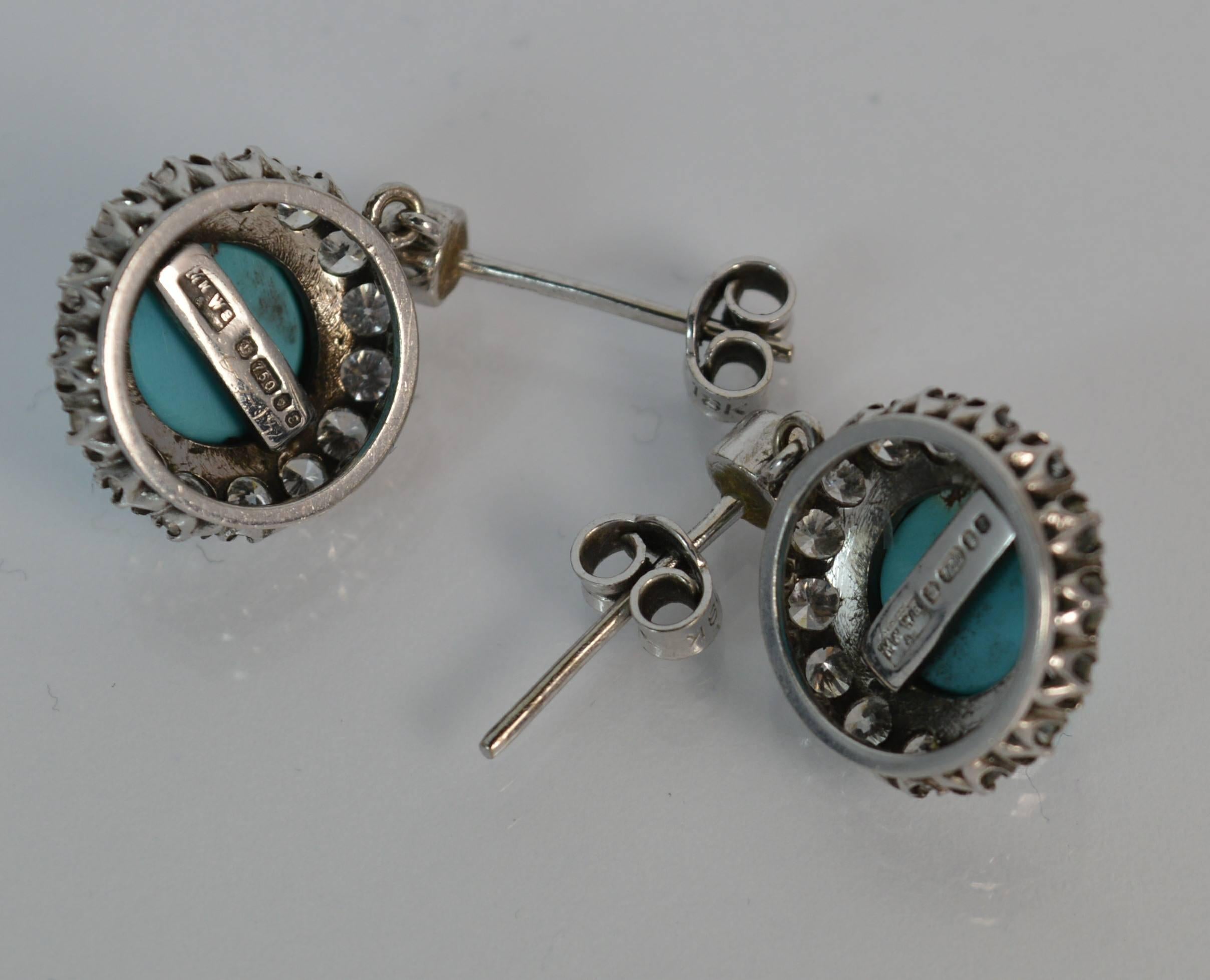 Mappin & Webb 18 Carat Gold Turquoise VS 1.60 Carat Diamond Earrings in Box 2