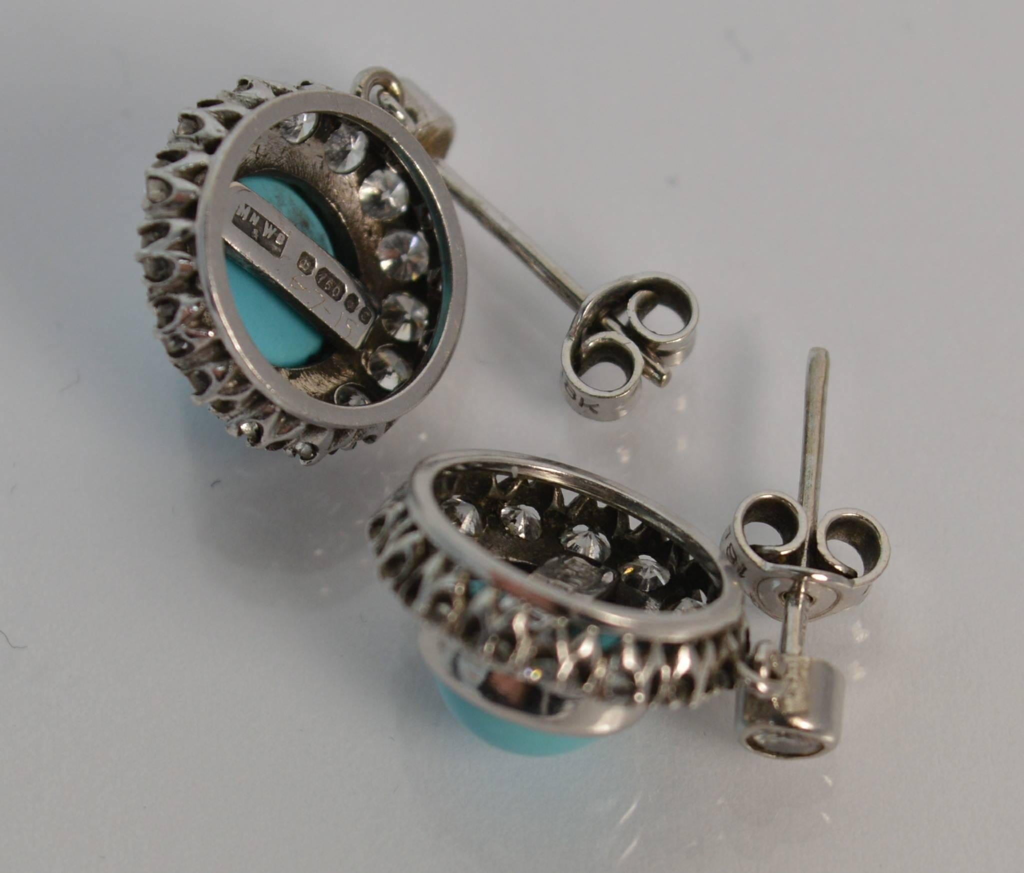 Mappin & Webb 18 Carat Gold Turquoise VS 1.60 Carat Diamond Earrings in Box 3