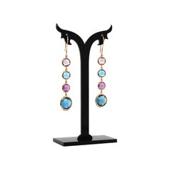 Mappin & Webb 18 Carat Yellow Gold Blue Topaz and Amethyst Drop Earrings