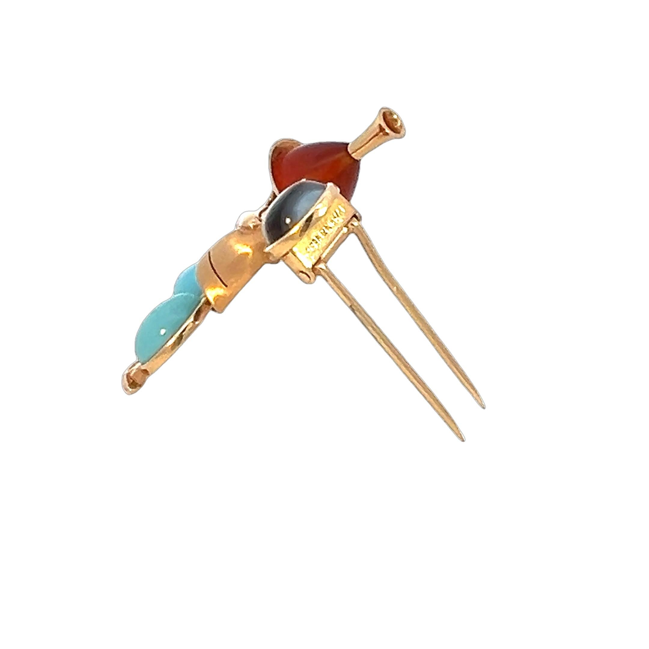 Mappin & Webb 18K Yellow Gold Gemstone Waiter Brooch Pin For Sale 4