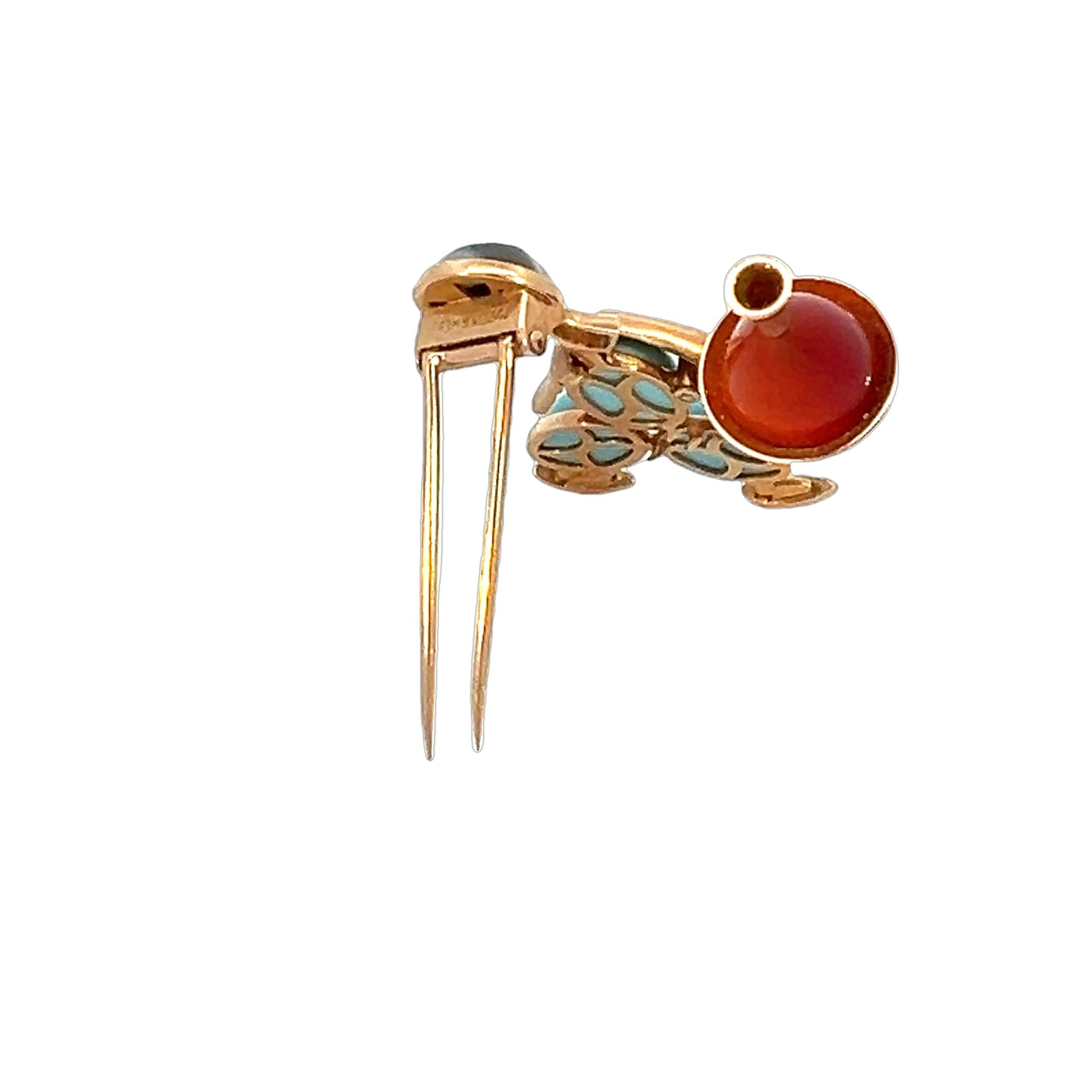 Mappin & Webb 18K Yellow Gold Gemstone Waiter Brooch Pin For Sale 5