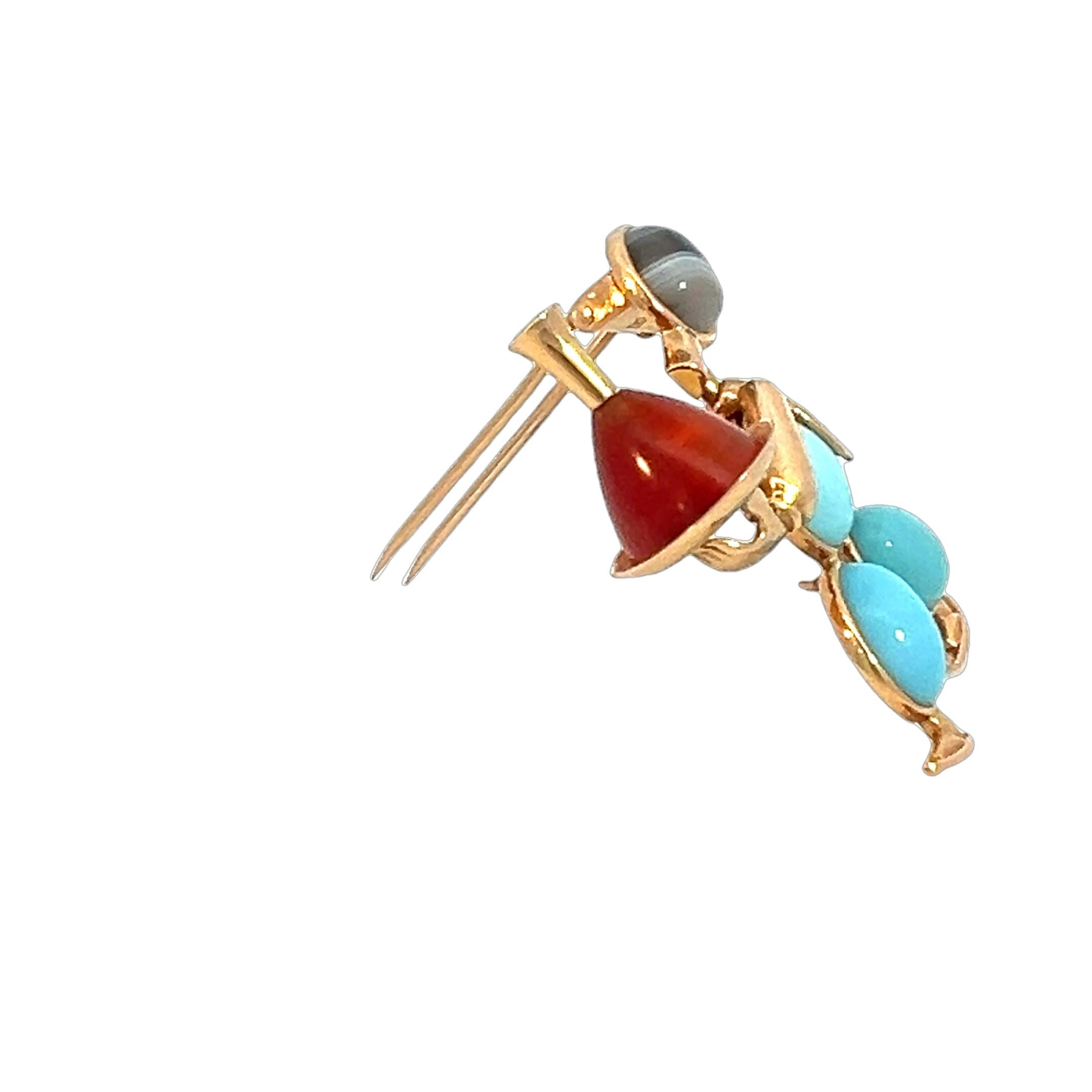 Mappin & Webb 18K Yellow Gold Gemstone Waiter Brooch Pin For Sale 6