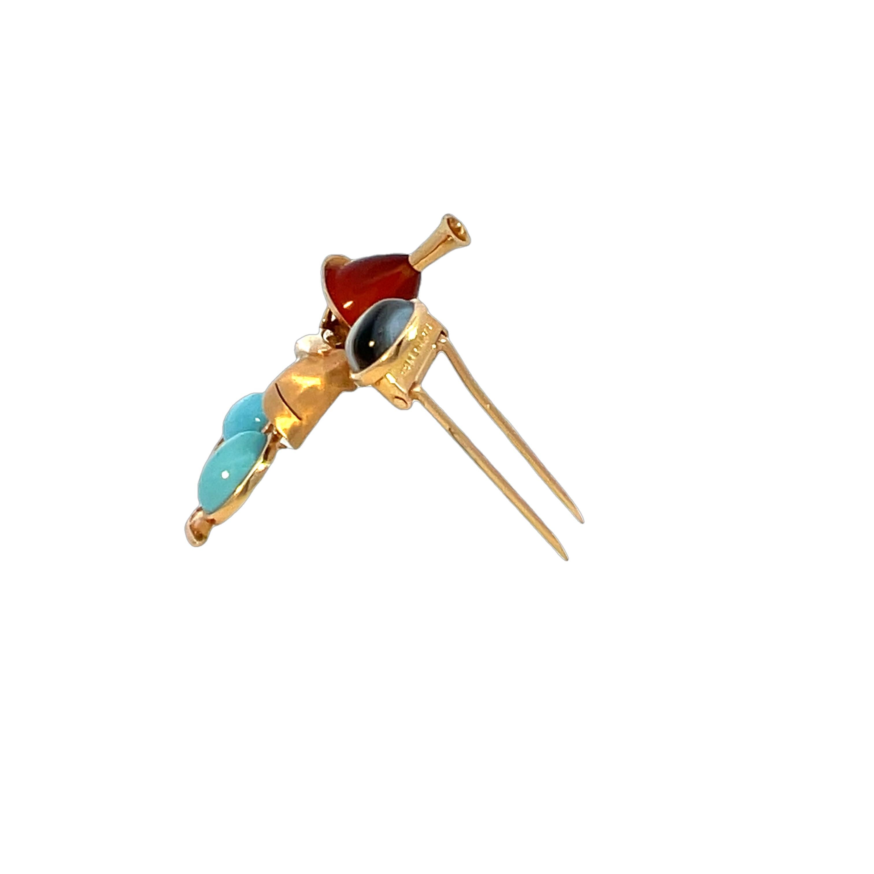 Mappin & Webb 18K Yellow Gold Gemstone Waiter Brooch Pin For Sale 7