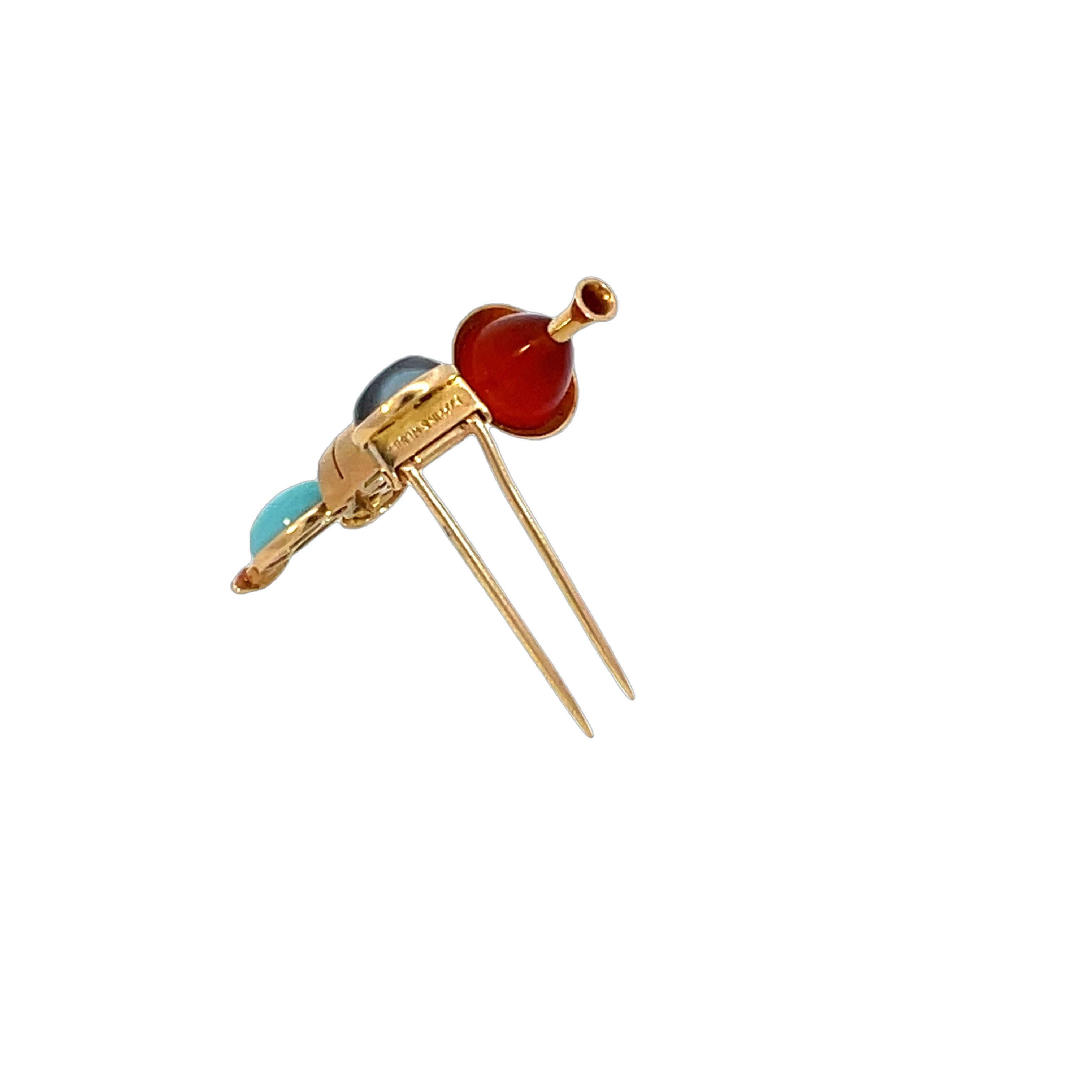 Mappin & Webb 18K Yellow Gold Gemstone Waiter Brooch Pin For Sale 8