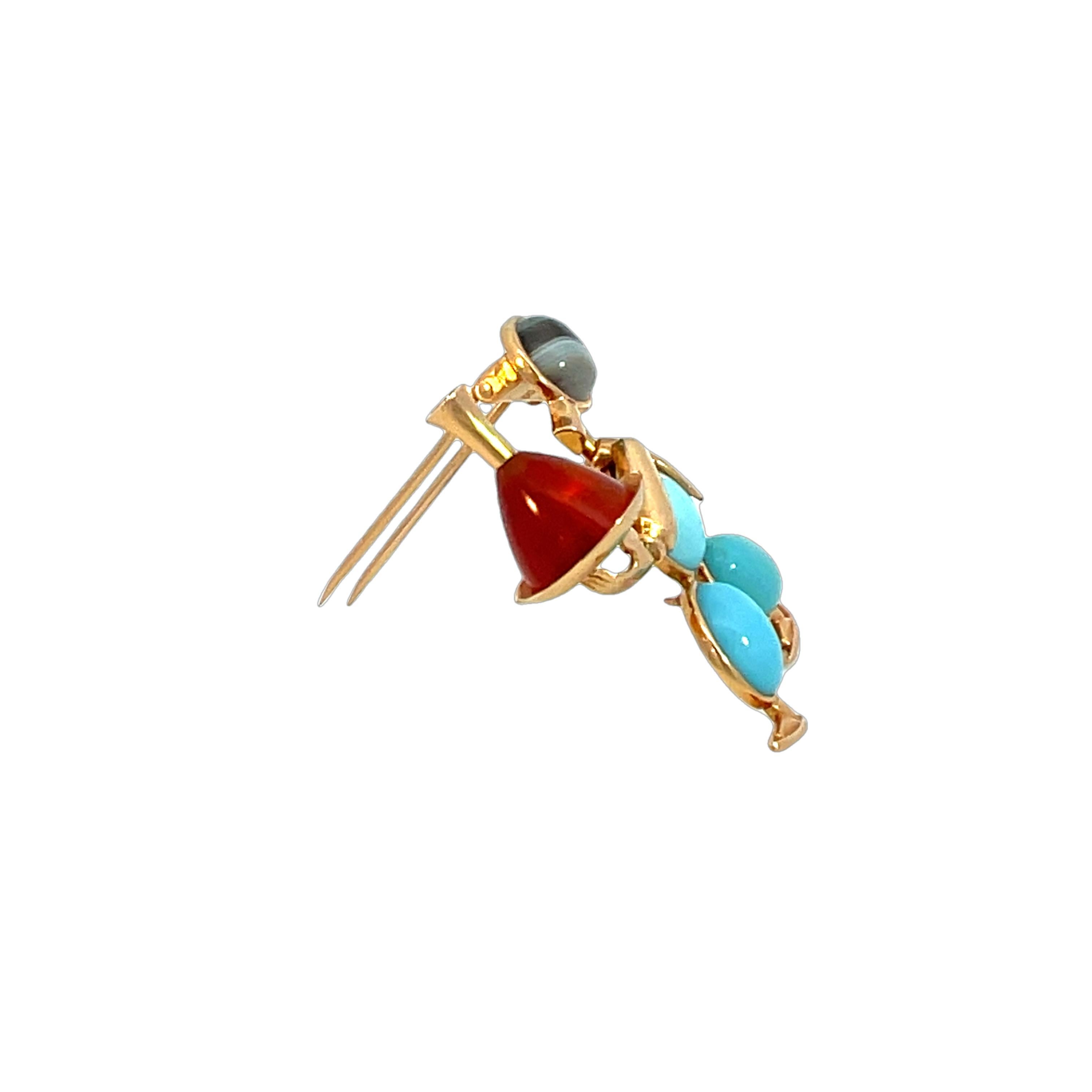 Mappin & Webb 18K Yellow Gold Gemstone Waiter Brooch Pin For Sale 9