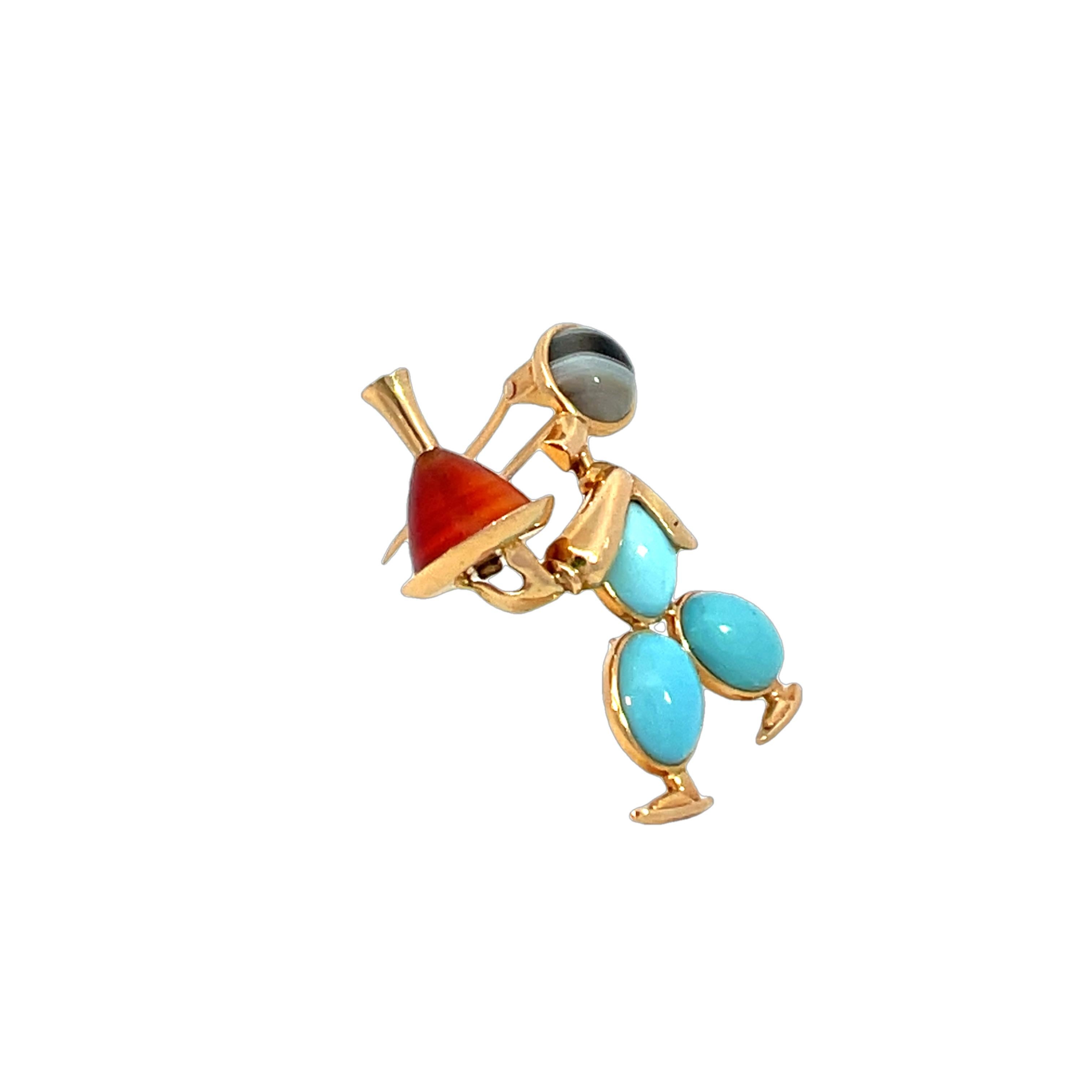 Mappin & Webb 18K Yellow Gold Gemstone Waiter Brooch Pin For Sale 10