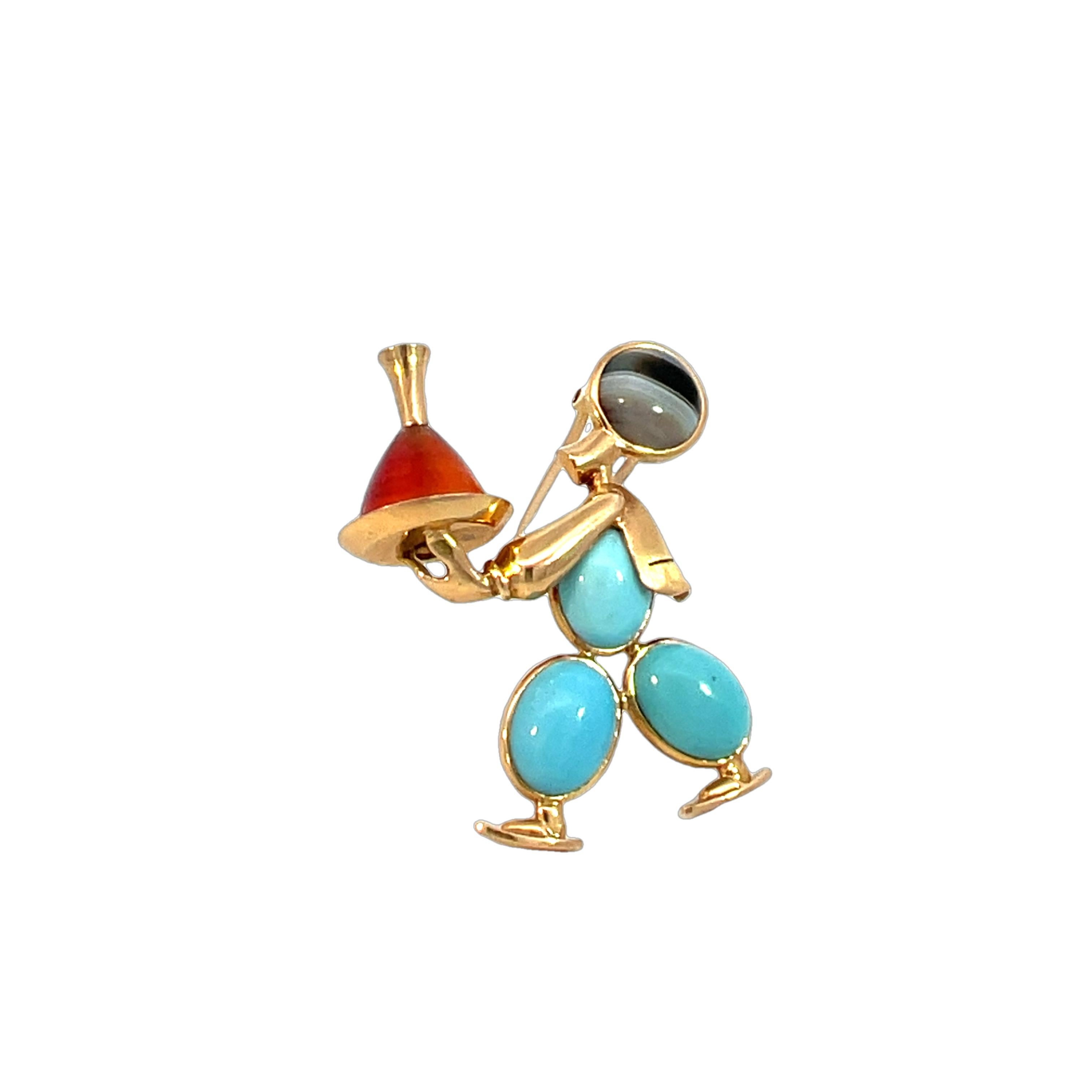 Mappin & Webb 18K Yellow Gold Gemstone Waiter Brooch Pin For Sale 11