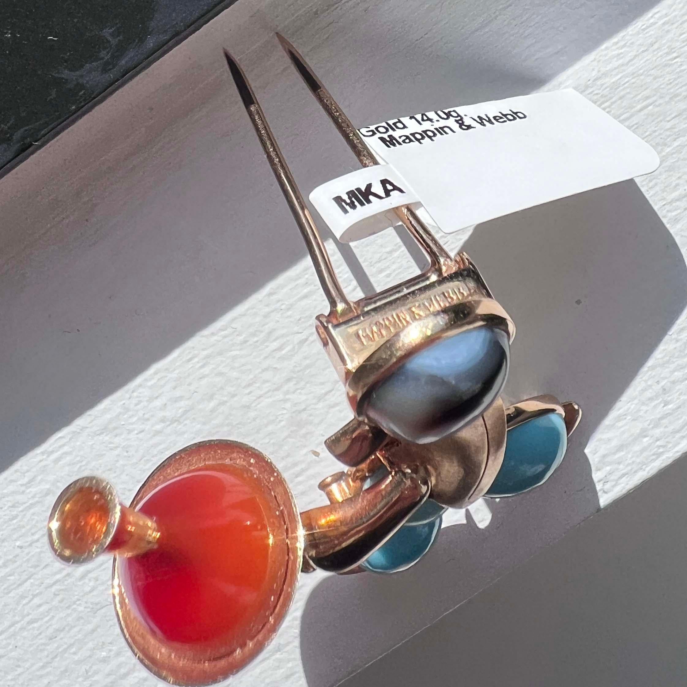 Mappin & Webb 18K Yellow Gold Gemstone Waiter Brooch Pin For Sale 1