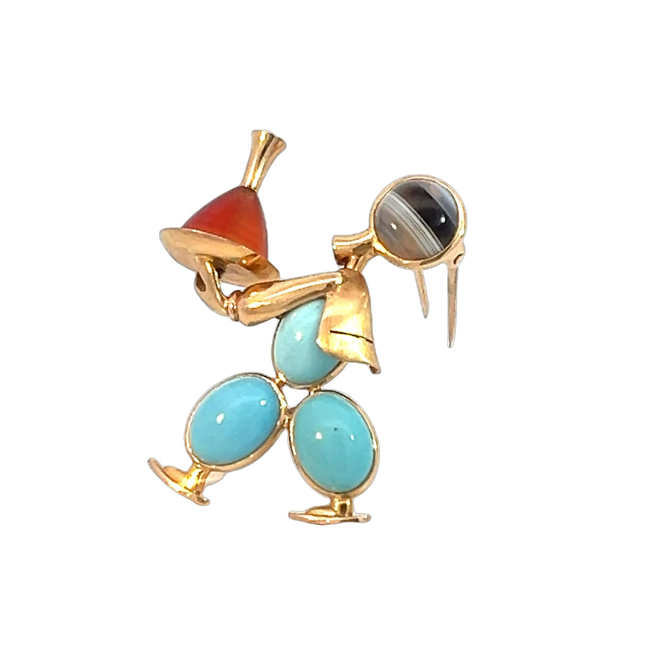 Mappin & Webb 18K Yellow Gold Gemstone Waiter Brooch Pin For Sale 3