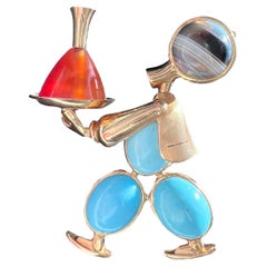 Mappin & Webb 18K Gelbgold Edelstein Kellner Brosche Pin