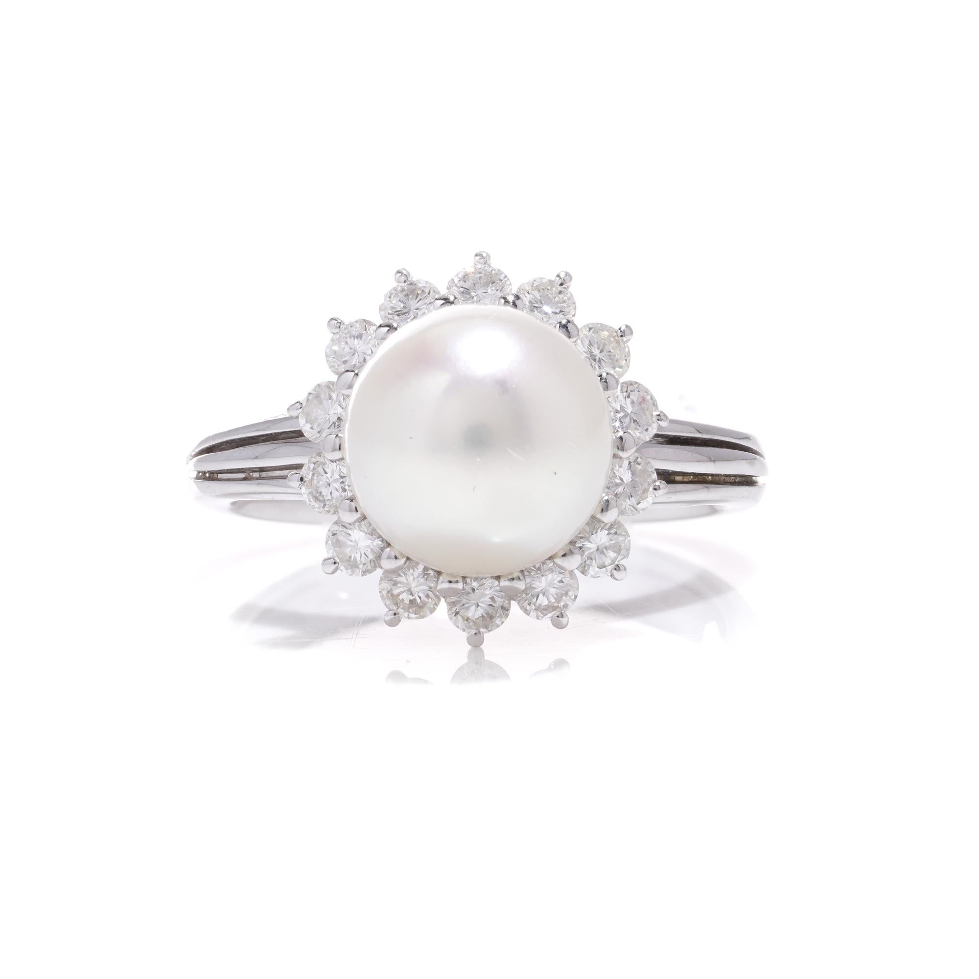 Brilliant Cut Mappin & Webb 18kt. gold Cultured South Sea Pearl and diamond cluster For Sale