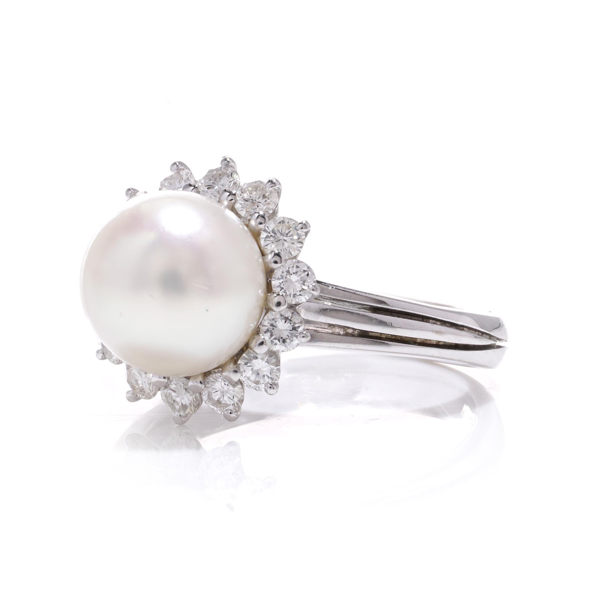 Mappin & Webb 18kt. gold Cultured South Sea Pearl and diamond cluster For Sale 3