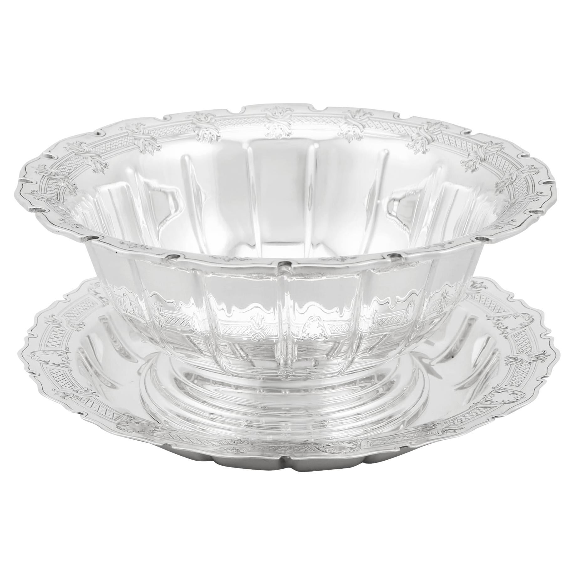 Mappin & Webb 1928 Cuenco y Plato para Servir Fresas Antiguos de Plata de Ley