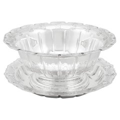 Mappin & Webb 1928 Cuenco y Plato para Servir Fresas Antiguos de Plata de Ley