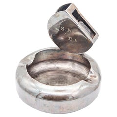 MAPPIN & WEBB 1935 London Art Deco Ashtray With Match Holder In Silver