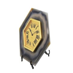 Mappin & Webb Agate and Gilded Brass Art Deco Style Desk Clock
