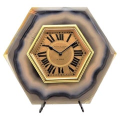 Mappin & Webb Agate and Gilded Brass Art Deco Style Desk Clock