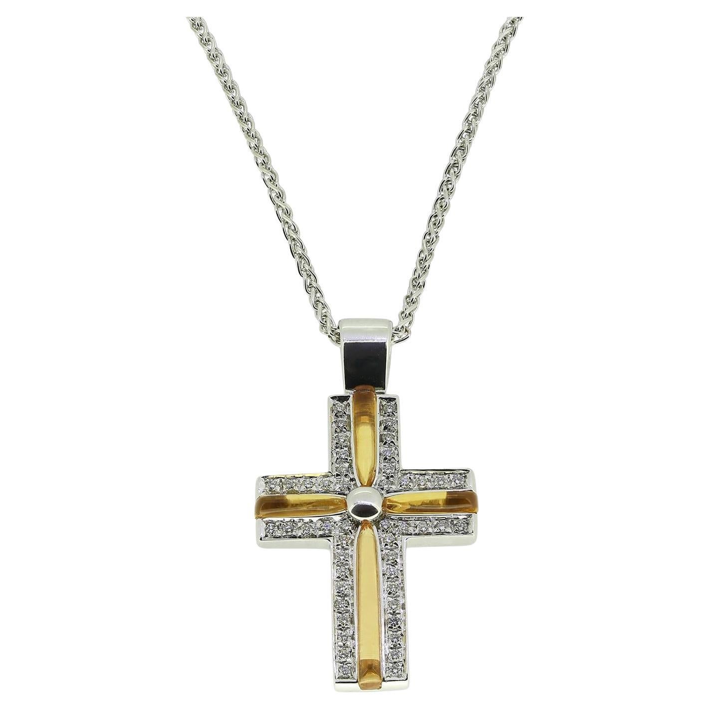 Mappin & Webb Citrine and Diamond Cross Pendant Necklace For Sale