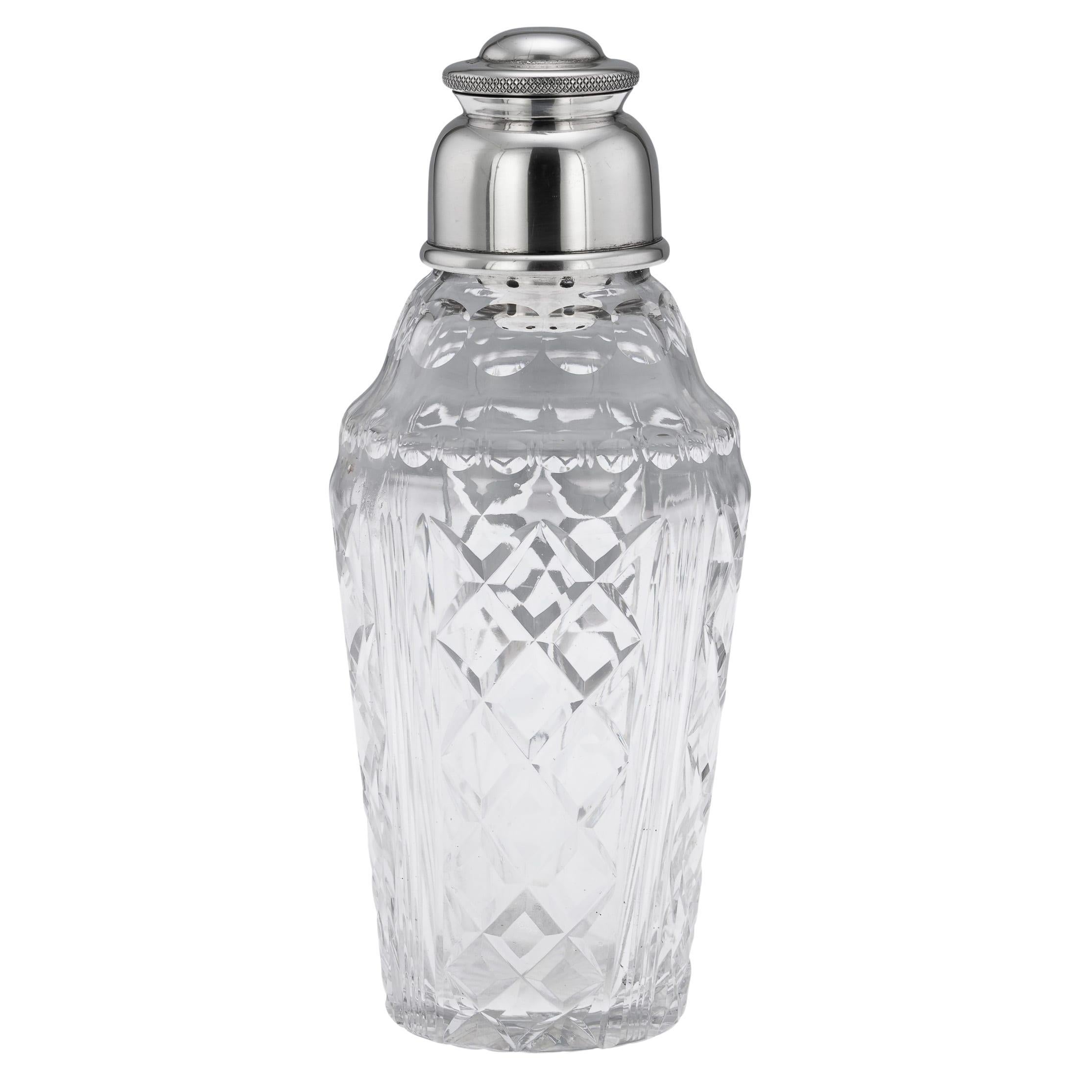 Mappin 
Webb Cocktail Shaker, Solid Silver 
Cut Glass, English, 1949 For Sale